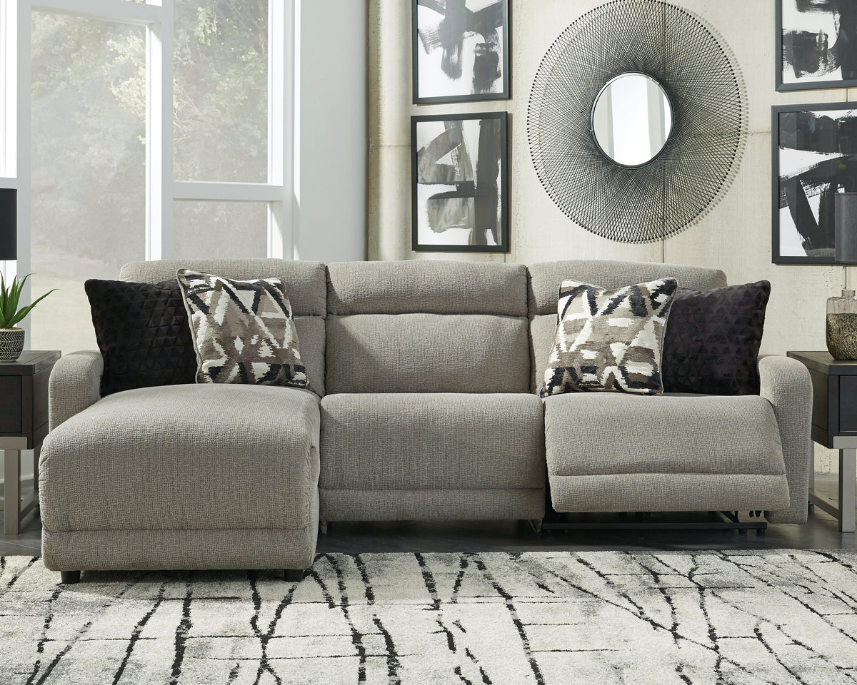 Hoover Furniture Outlet - Ashley Furniture - Colleyville 3-Piece Power Reclining Sectional with Chaise - 3-Piece Power Reclining Sectional with Chaise / Stone - 54405S4