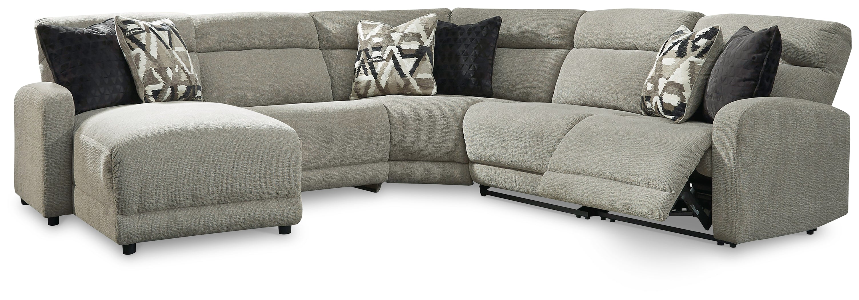 Hoover Furniture Outlet - Ashley Furniture - Colleyville 5-Piece Power Reclining Sectional with Chaise - 5-Piece Power Reclining Sectional with Chaise / Stone - 54405S11