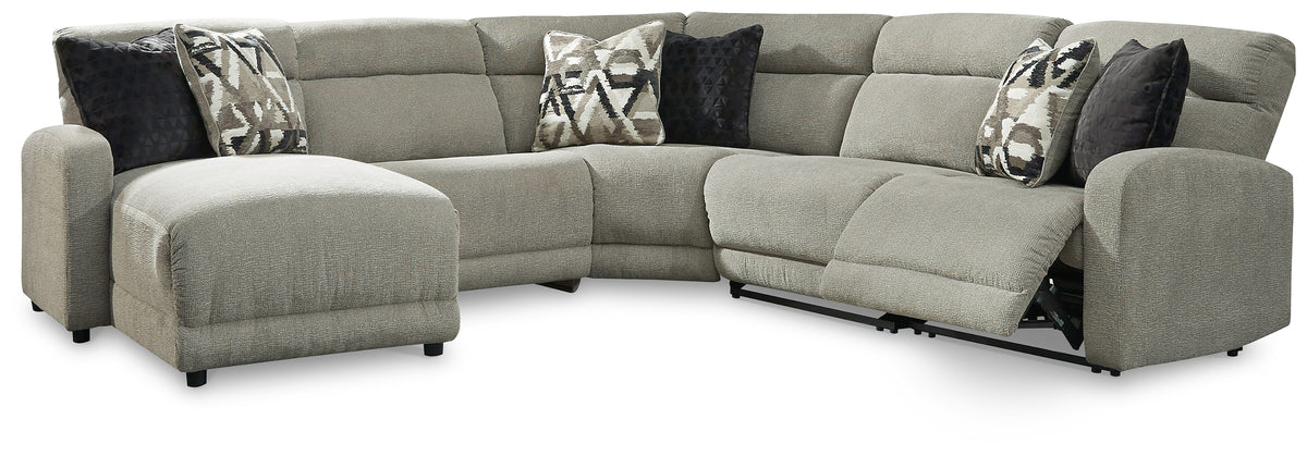 Hoover Furniture Outlet - Ashley Furniture - Colleyville 5-Piece Power Reclining Sectional with Chaise - 5-Piece Power Reclining Sectional with Chaise / Stone - 54405S11