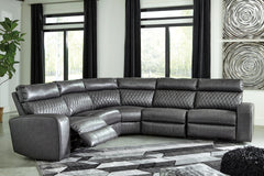 Hoover Furniture Outlet - Ashley Furniture - Samperstone 5-Piece Power Reclining Sectional - 5-Piece Power Reclining Sectional / Gray - 55203S1