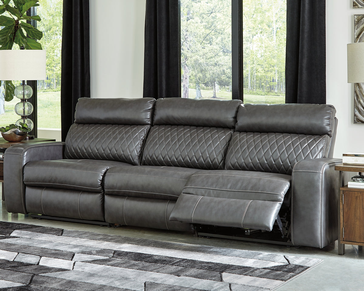 Hoover Furniture Outlet - Ashley Furniture - Samperstone 3-Piece Power Reclining Sectional Sofa - 3-Piece Power Reclining Sectional Sofa / Gray - 55203S4