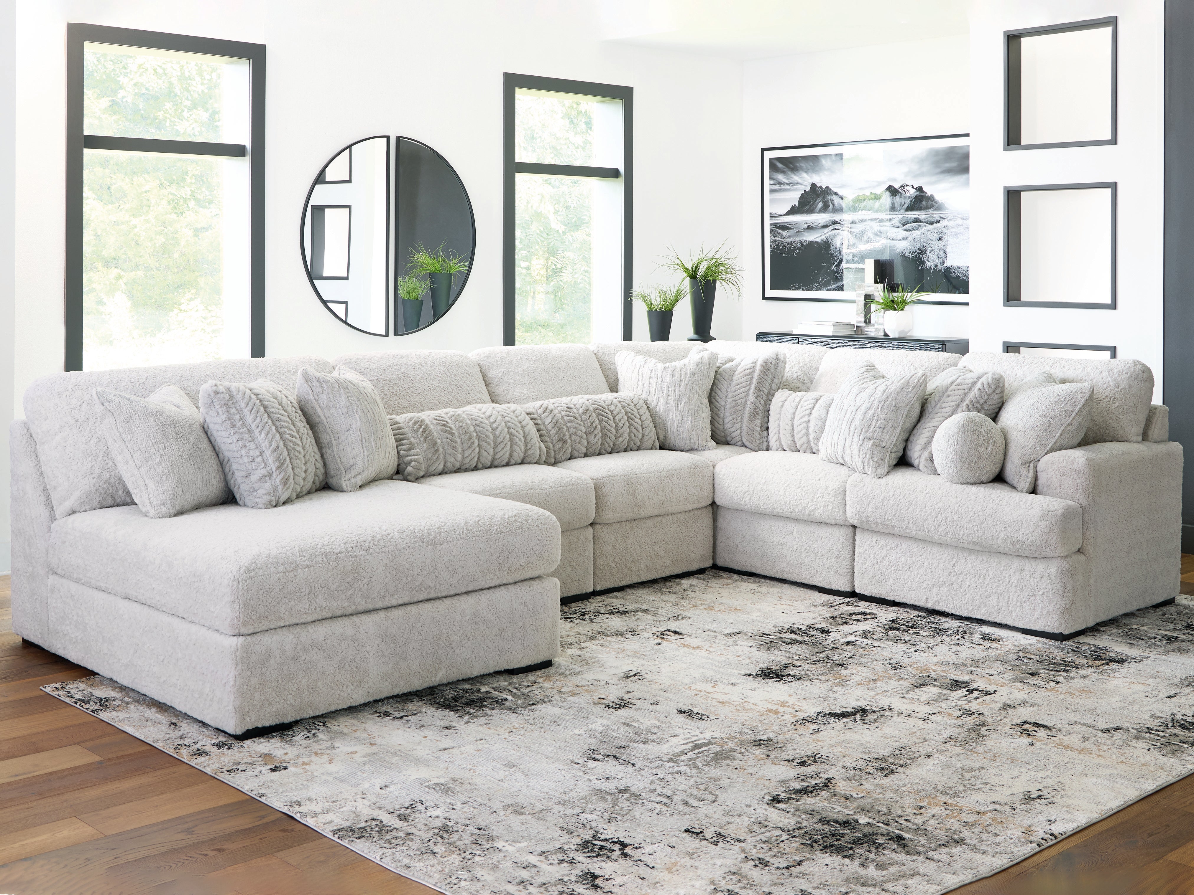 Hoover Furniture Outlet - Ashley Furniture - Cuddle Plush 6-Piece Sectional with Chaise - 6-Piece Sectional with Chaise / Arctic - PC59106S8