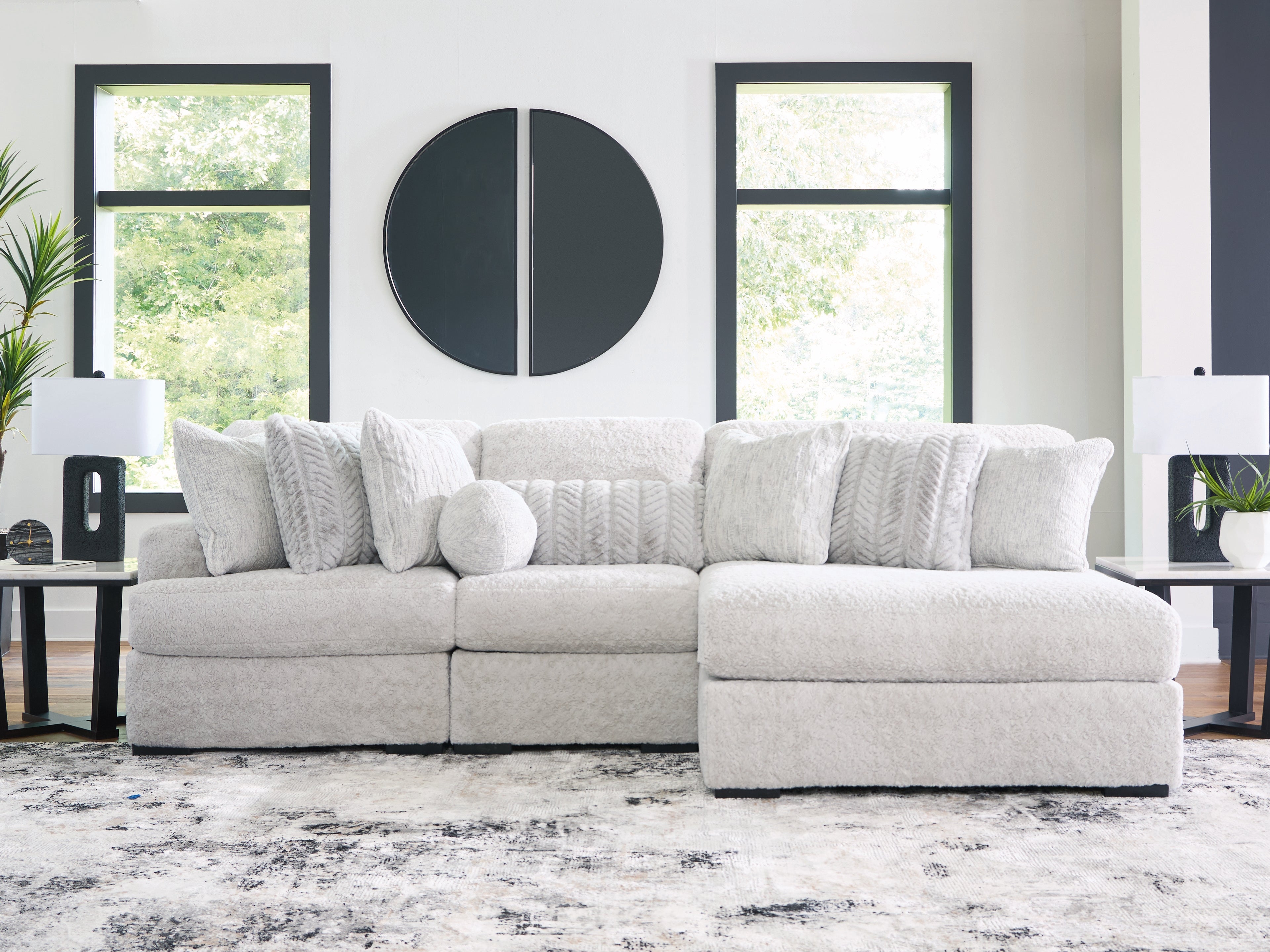 Hoover Furniture Outlet - Ashley Furniture - Cuddle Plush 3-Piece Sectional with Chaise - RAF 3-Piece Sectional with Chaise / Arctic - PC59106S1