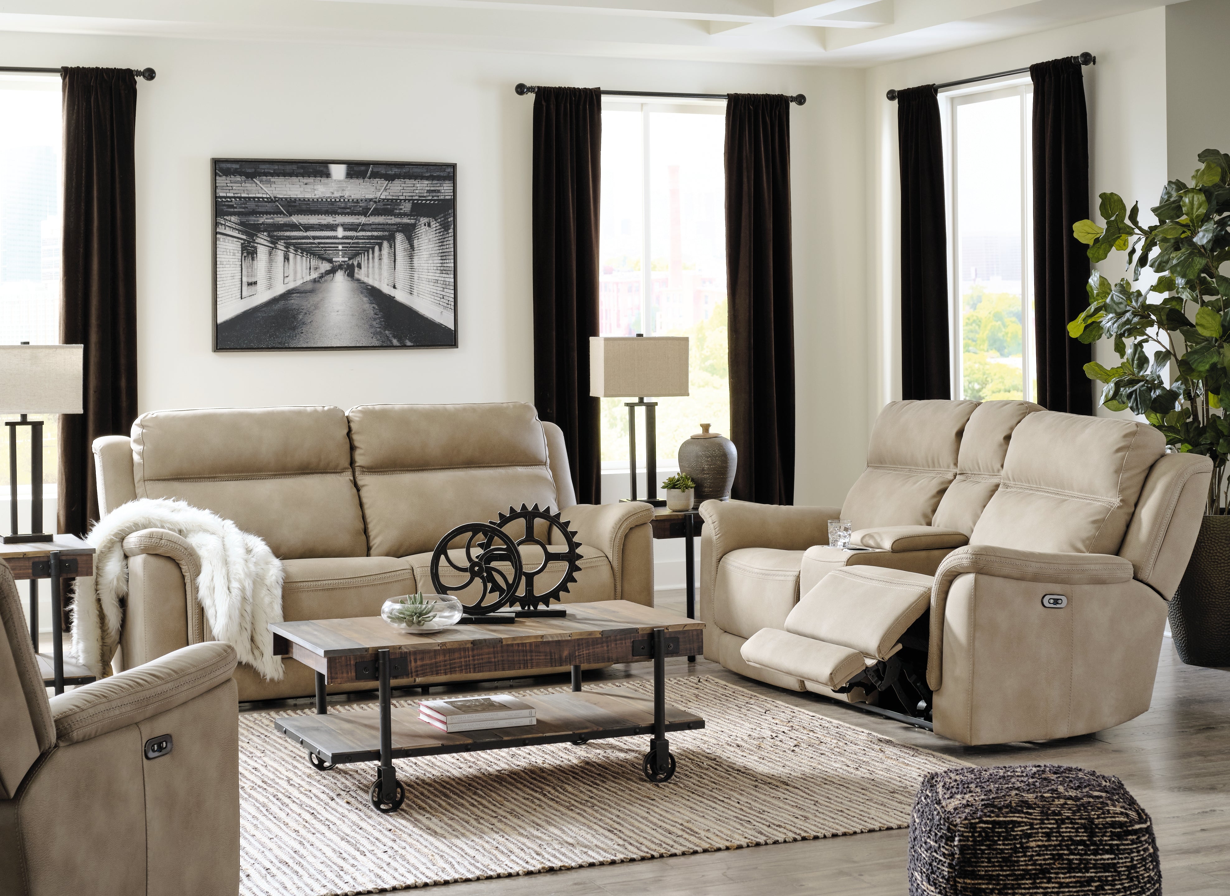 Hoover Furniture Outlet - Ashley Furniture - Next-Gen DuraPella Power Reclining Sofa, Loveseat and Recliner - Power Reclining Sofa, Loveseat and Recliner / Sand - 59302U2
