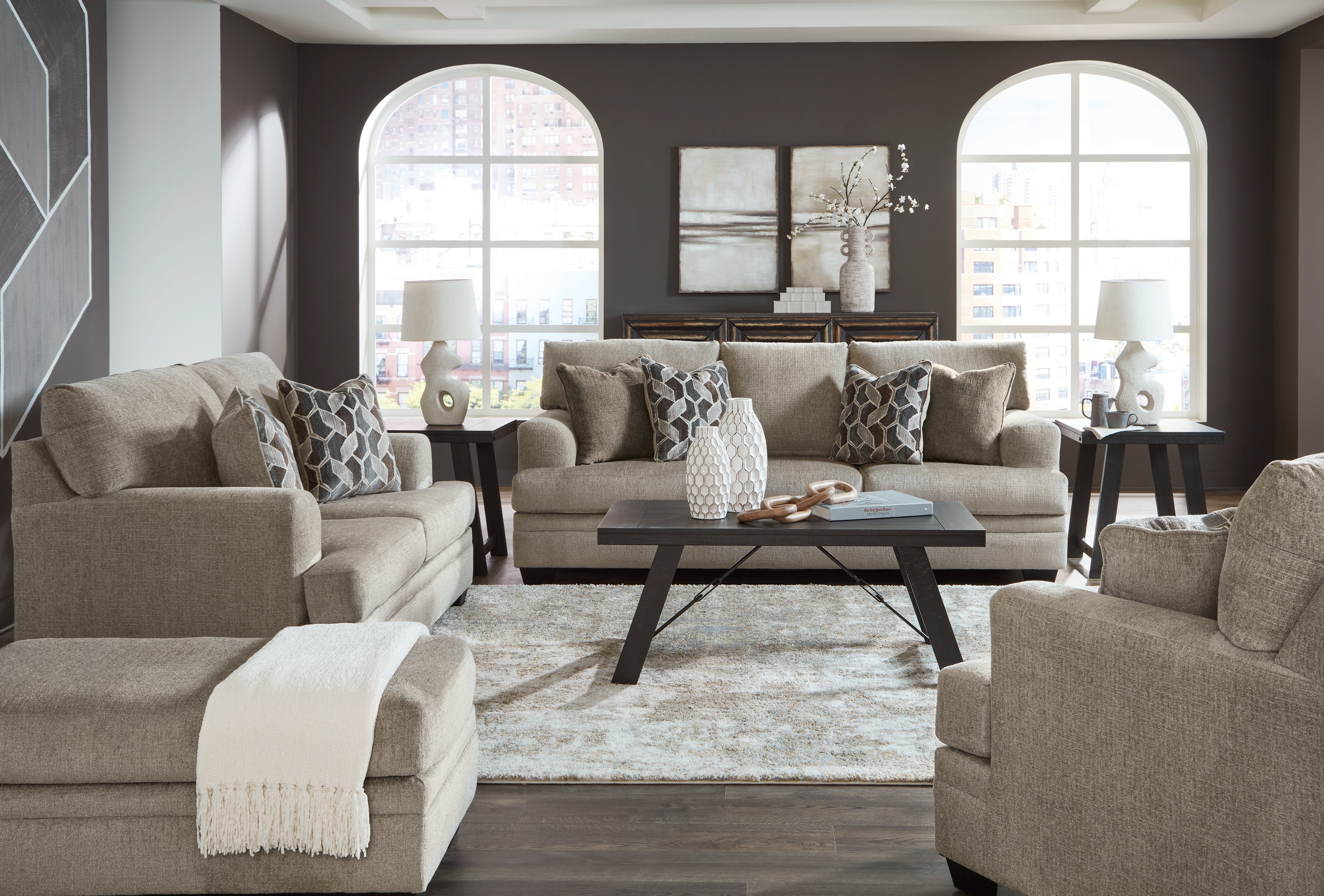 Hoover Furniture Outlet - Ashley Furniture - Stonemeade Sofa, Loveseat, Oversized Chair and Ottoman - Sofa, Loveseat, Oversized Chair and Ottoman / Taupe - 59504U4