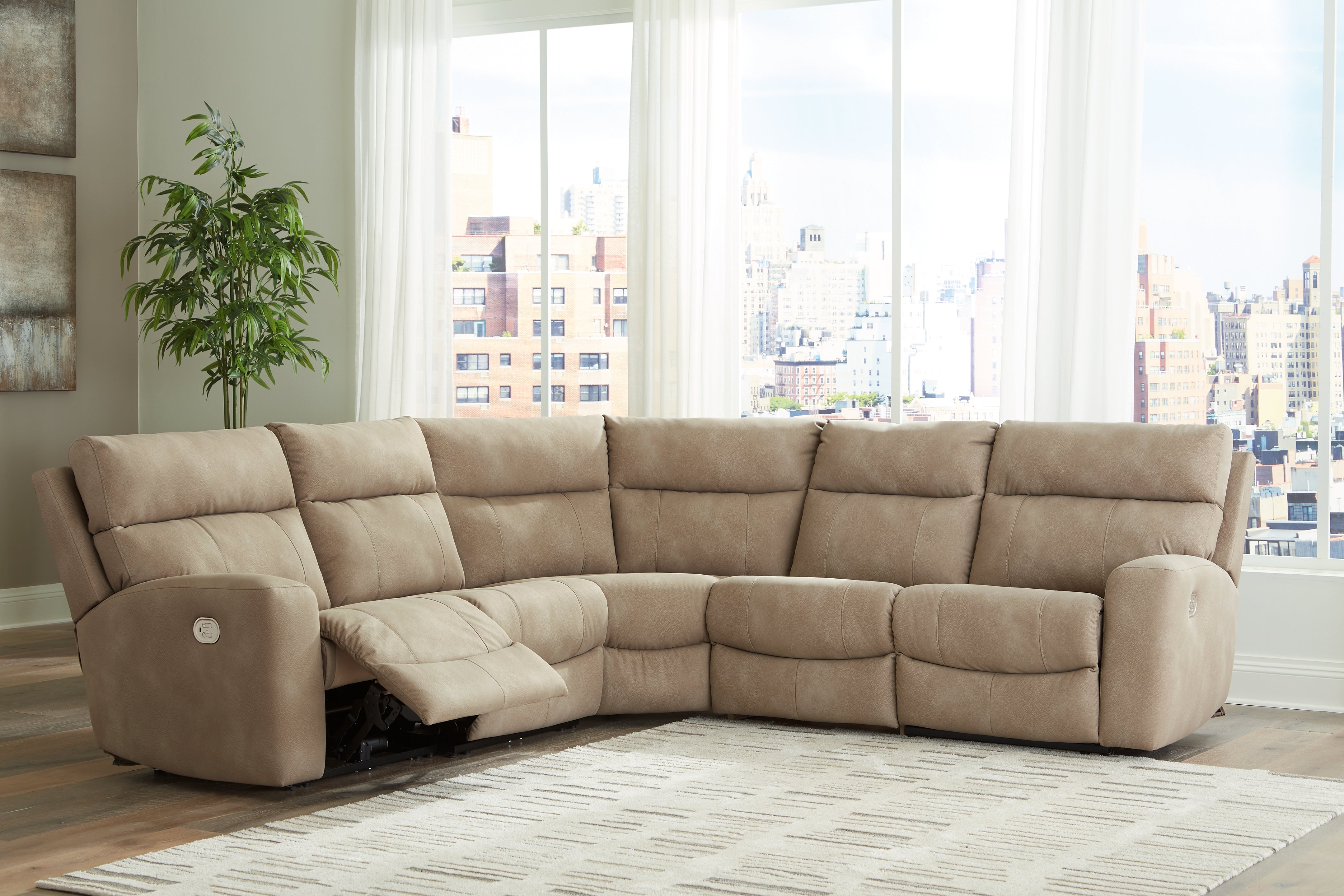 Hoover Furniture Outlet - Ashley Furniture - Next-Gen DuraPella 5-Piece Power Reclining Sectional - 5-Piece Power Reclining Sectional / Sand - 61004S6