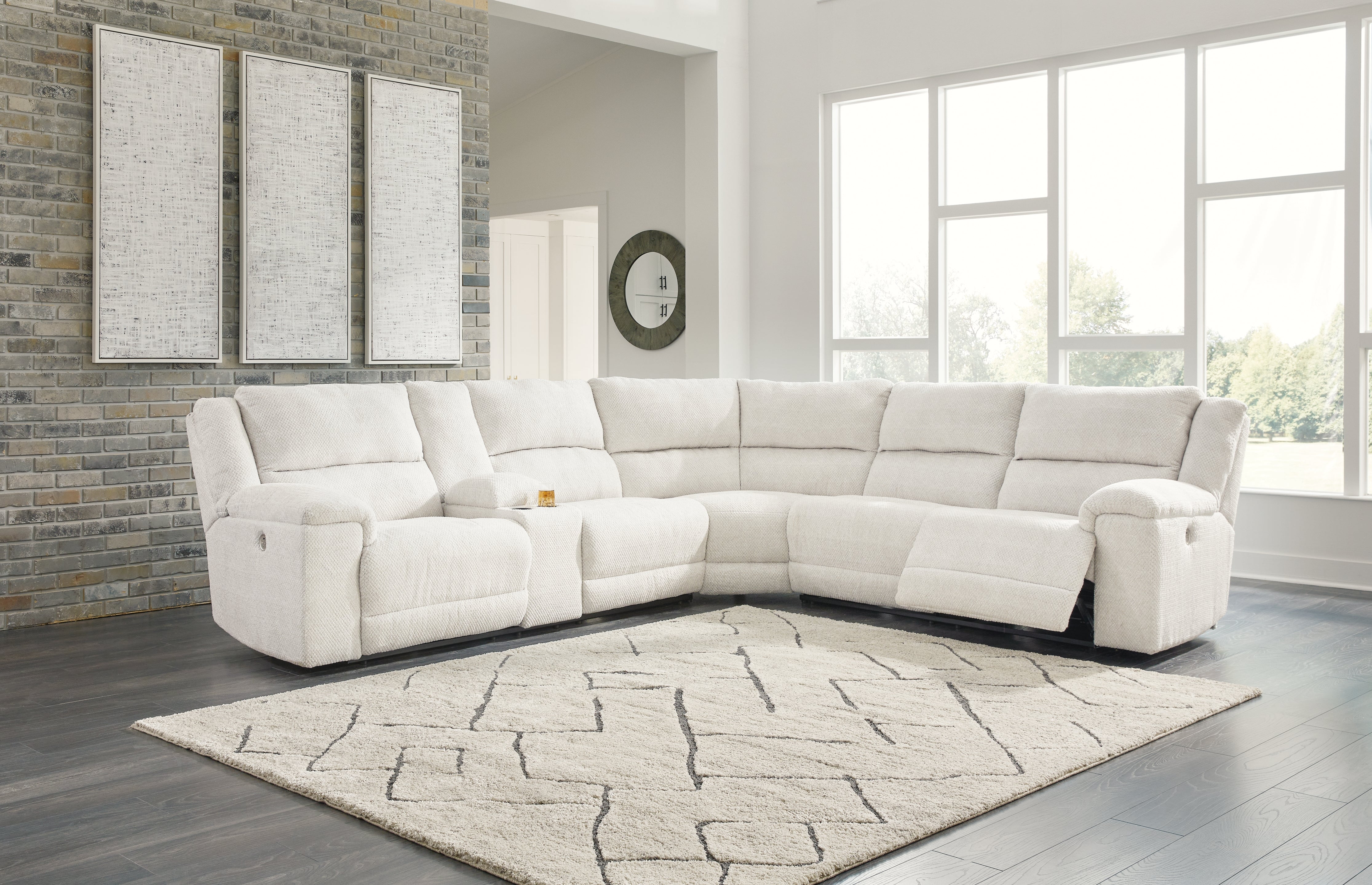 Hoover Furniture Outlet - Ashley Furniture - Keensburg 3-Piece Power Reclining Sectional - 3-Piece Power Reclining Sectional / Linen - 61807S1