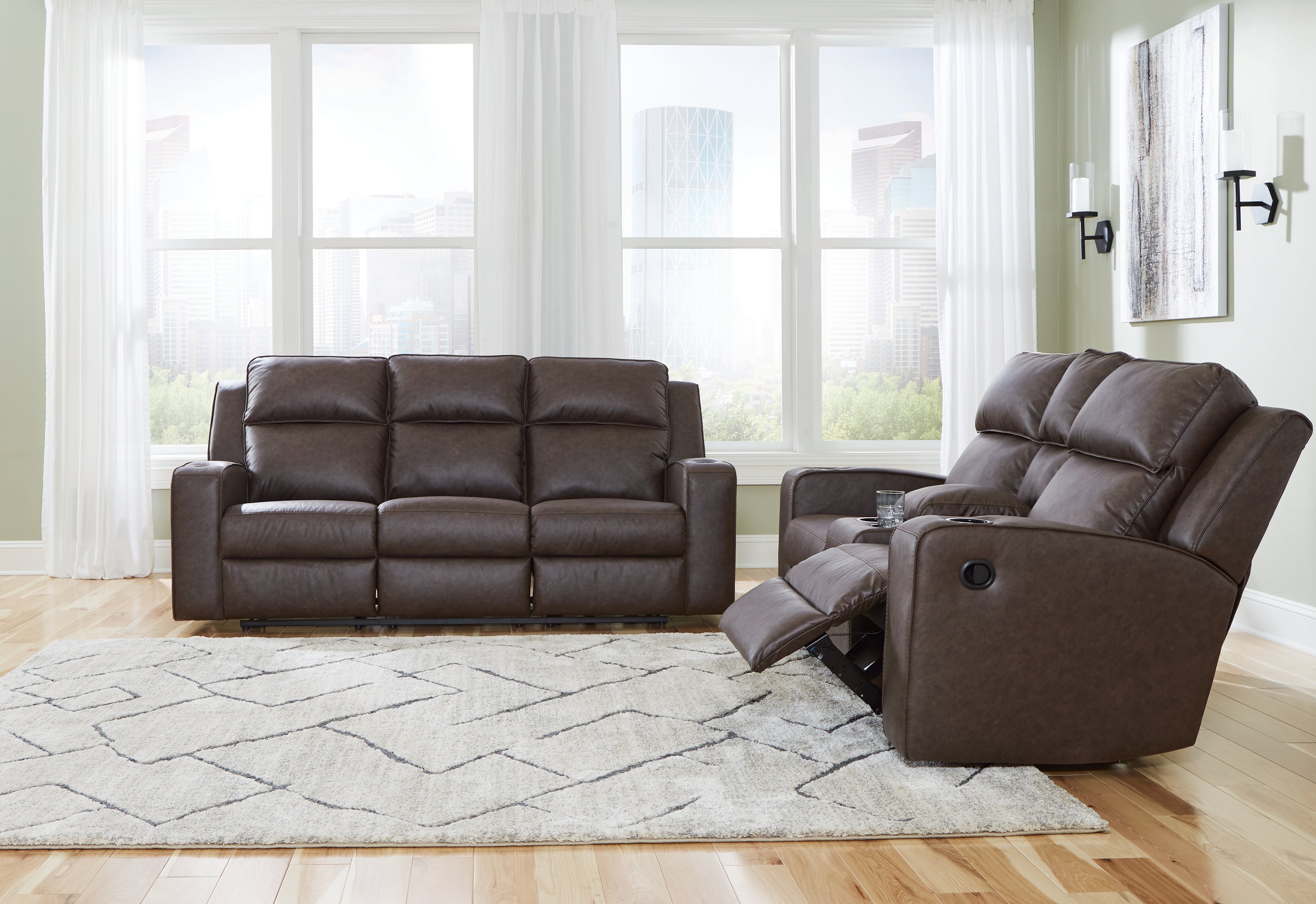 Hoover Furniture Outlet - Ashley Furniture - Lavenhorne Reclining Sofa and Loveseat - Reclining Sofa and Loveseat / Umber - 63306U1