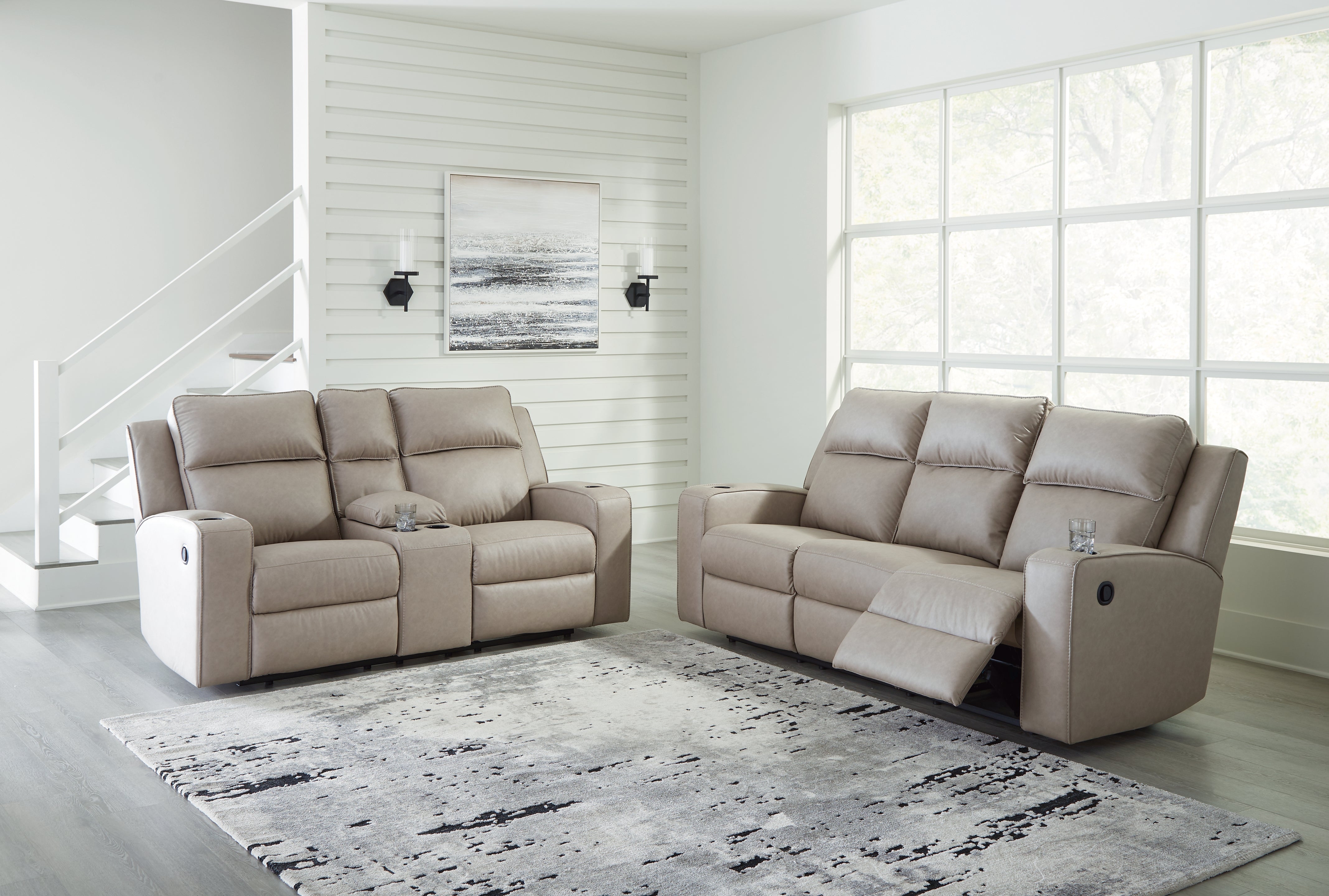 Hoover Furniture Outlet - Ashley Furniture - Lavenhorne Reclining Sofa and Loveseat - Reclining Sofa and Loveseat / Pebble - 63307U1