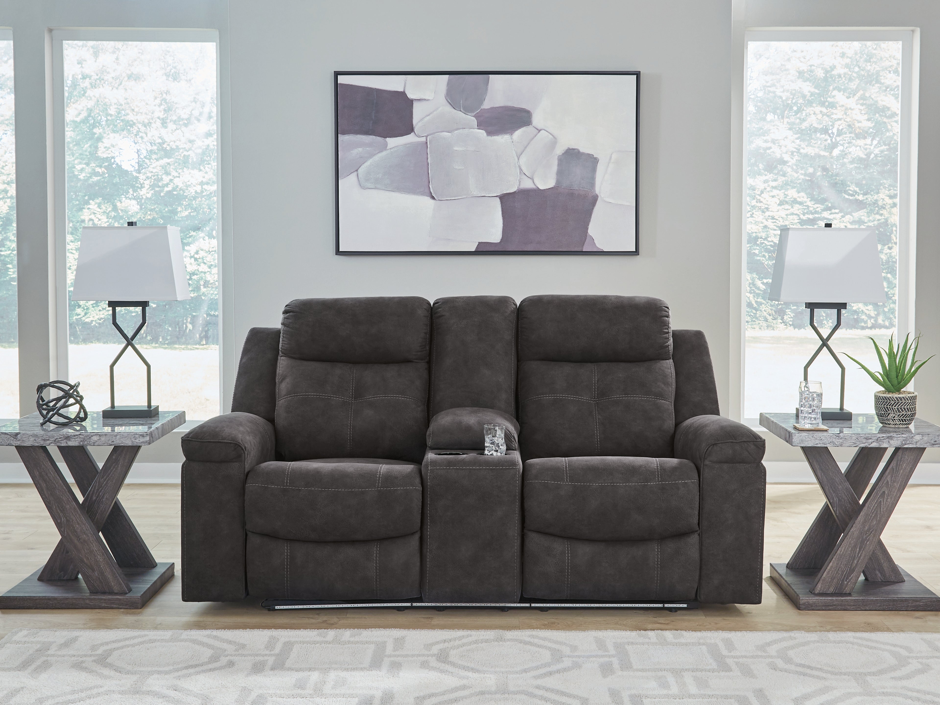 Hoover Furniture Outlet - Ashley Furniture - Brysonview Reclining Loveseat with Console - DBL Rec Loveseat w/Console - 6360594