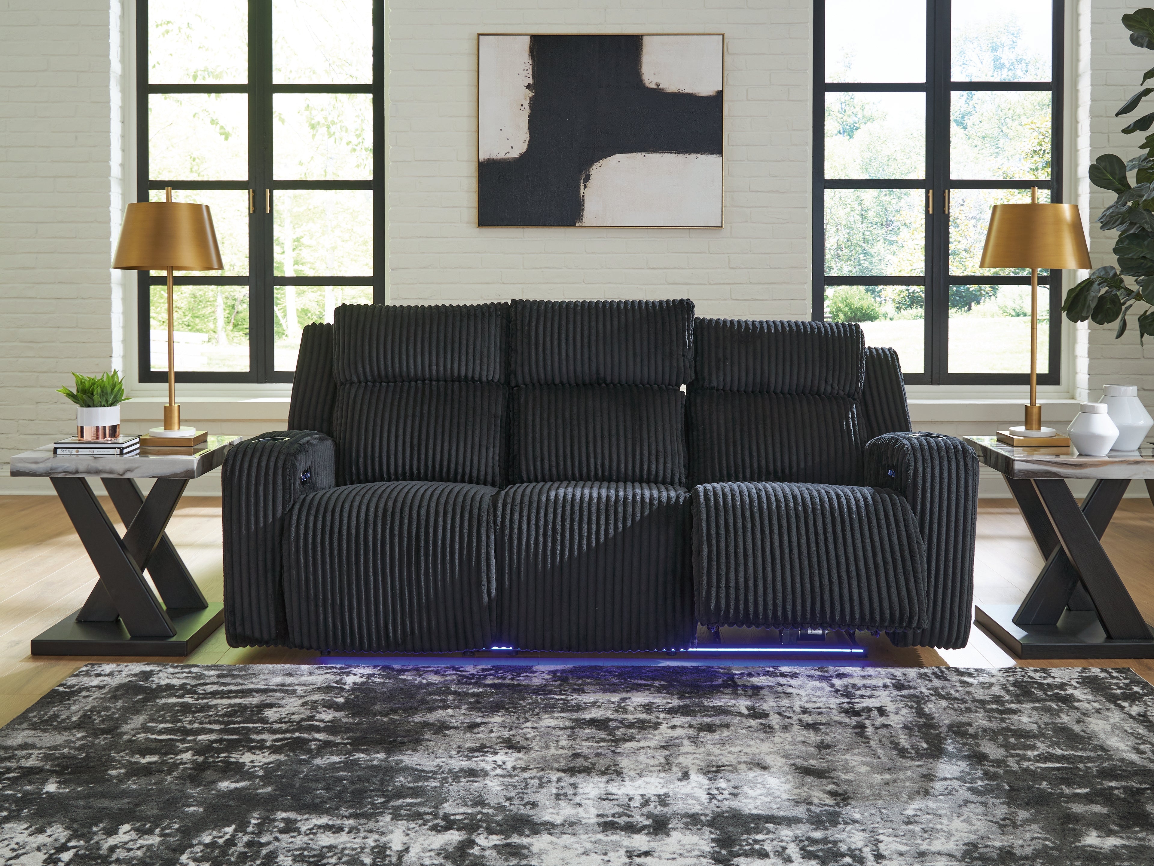 Hoover Furniture Outlet - Ashley Furniture - Forest Lake Power Reclining Sofa - PWR REC Sofa with ADJ Headrest / Black - PC6420215