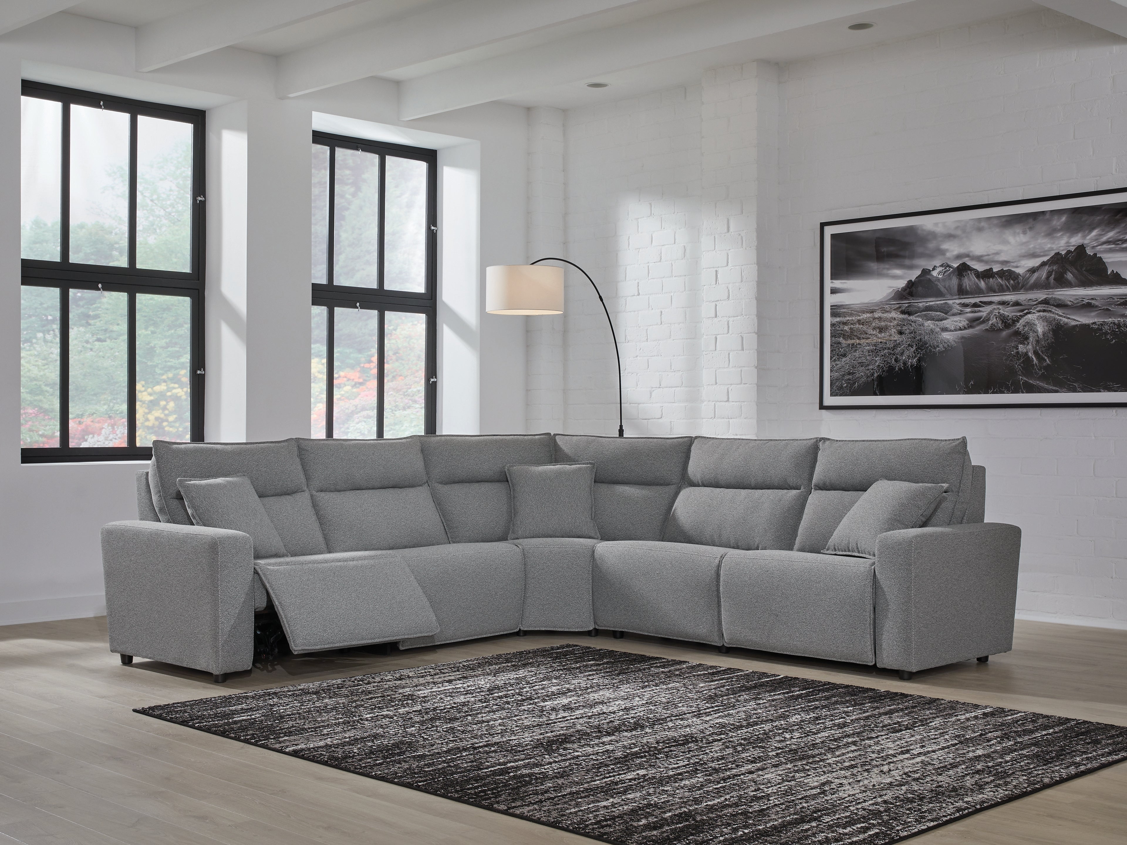 Hoover Furniture Outlet - Ashley Furniture - ModMax II 5-Piece Power Reclining Sectional - 5-Piece Power Reclining Sectional / Salt and Pepper - 65906S8