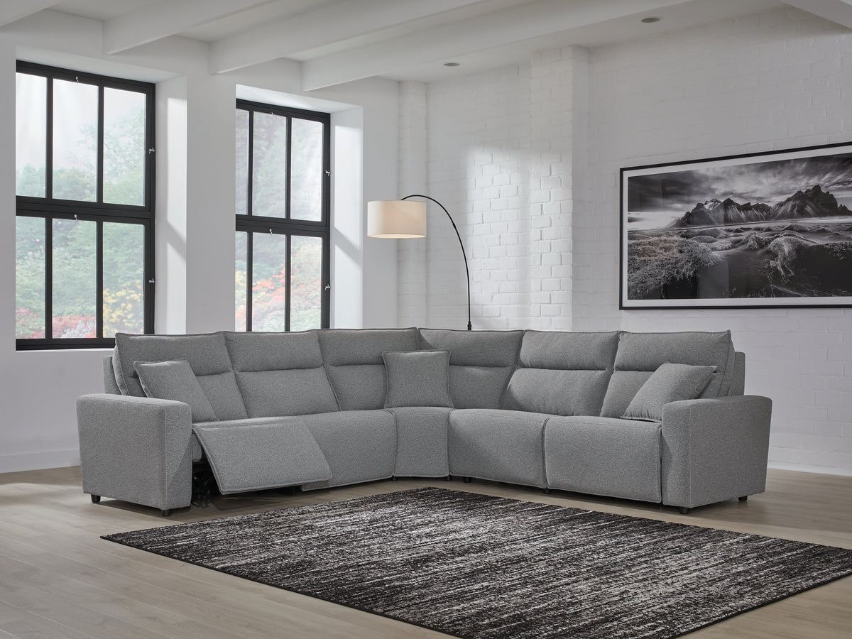 Hoover Furniture Outlet - Ashley Furniture - ModMax II 5-Piece Power Reclining Sectional - 5-Piece Power Reclining Sectional / Salt and Pepper - 65906S8