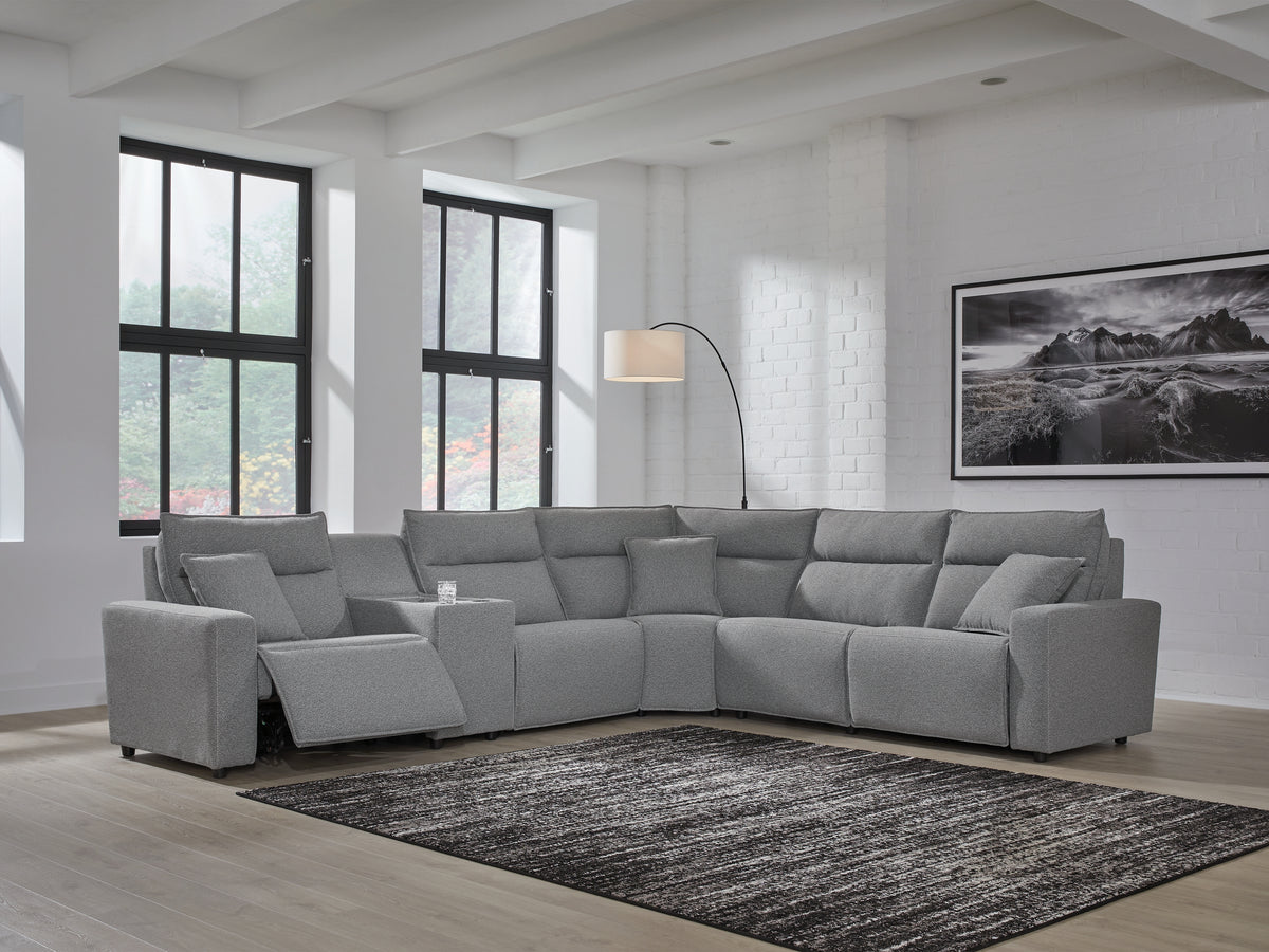 Hoover Furniture Outlet - Ashley Furniture - ModMax II 6-Piece Power Reclining Sectional - 6-Piece Power Reclining Sectional / Salt and Pepper - 65906S10