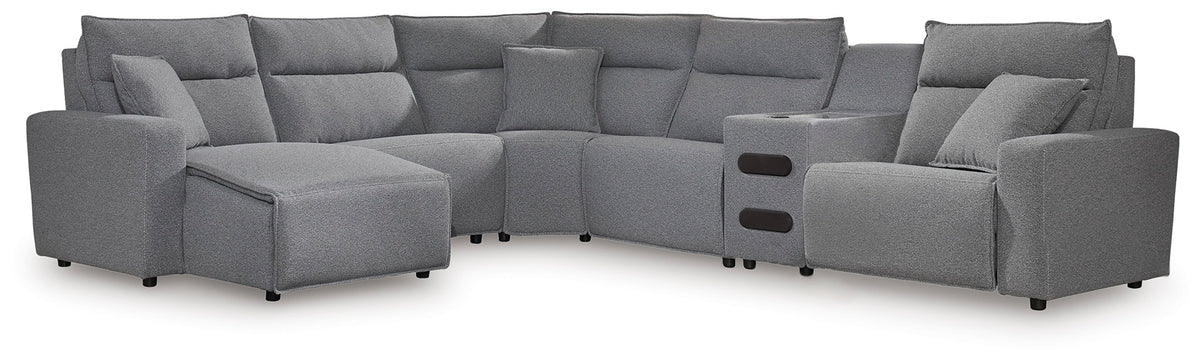 Hoover Furniture Outlet - Ashley Furniture - ModMax II 6-Piece Reclining Sectional with Chaise and Audio Console - 6-Piece Reclining Sectional with Chaise and Audio Console - 65906S29