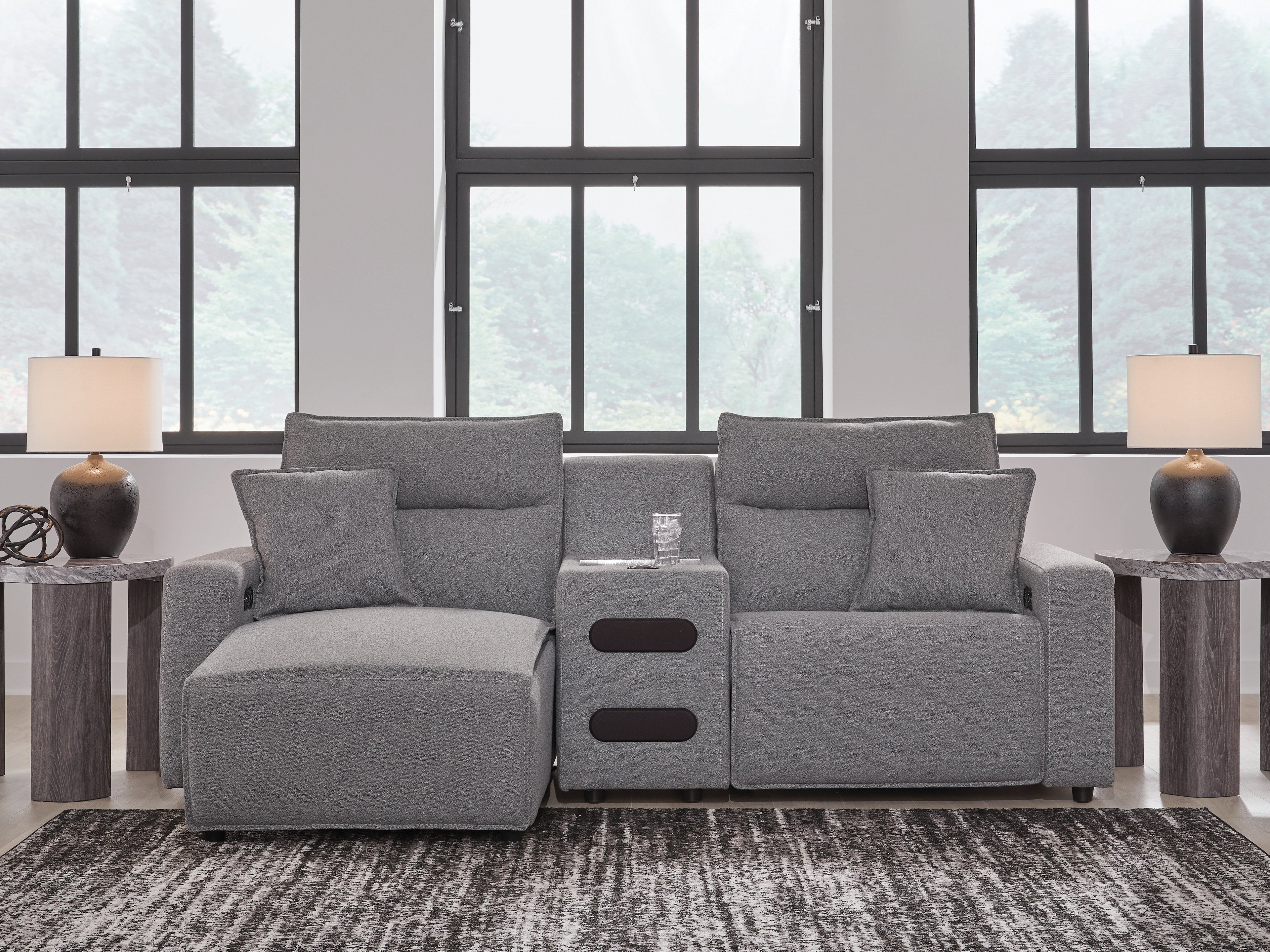 Hoover Furniture Outlet - Ashley Furniture - Modmax II 3-Piece Power Reclining Sectional with Chaise and Audio Console - 3-Piece Power Reclining Sectional with Chaise and Audio Console - 65906S18