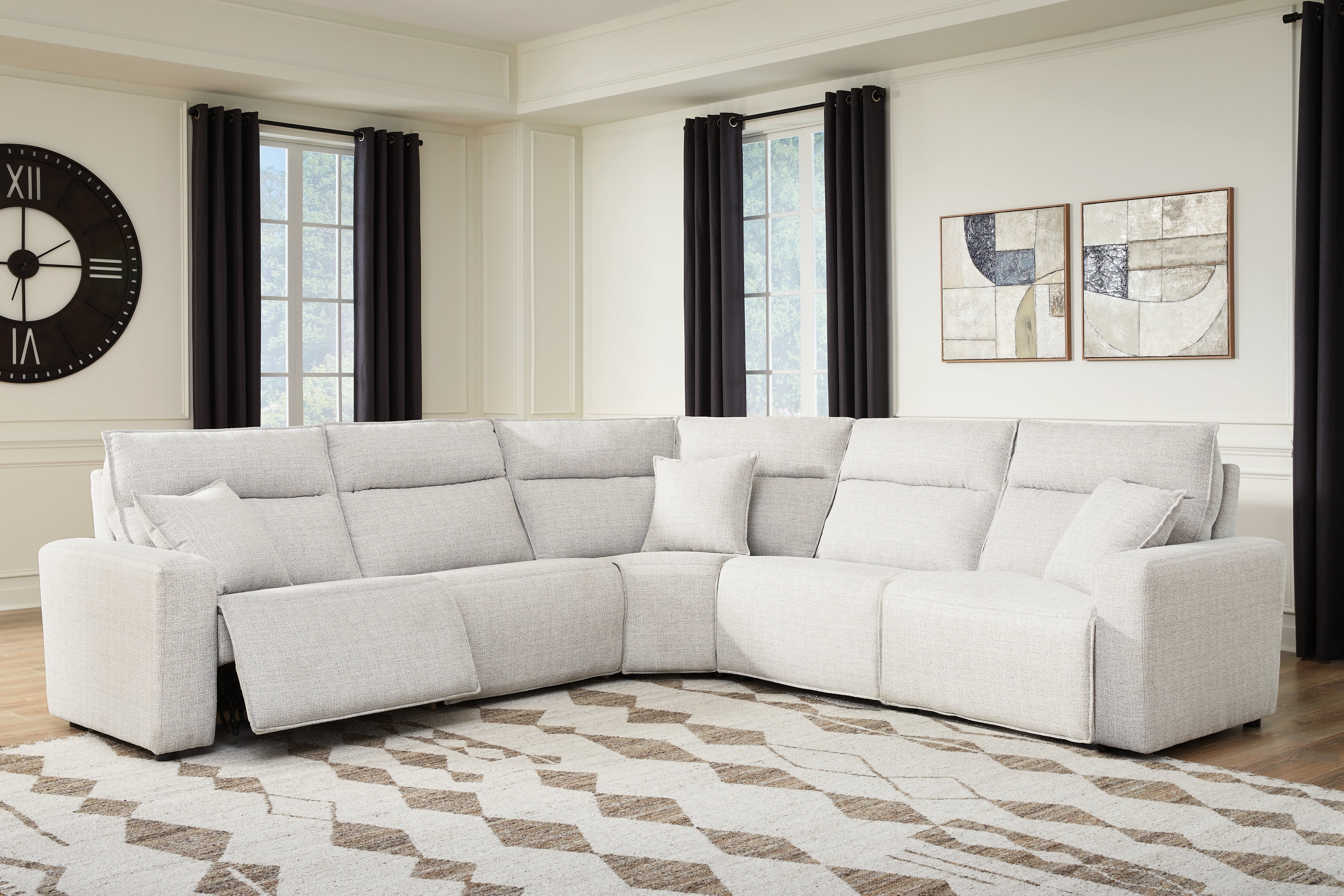 Hoover Furniture Outlet - Ashley Furniture - ModMax II 5-Piece Power Reclining Sectional - 5-Piece Power Reclining Sectional / Stone - 65907S8