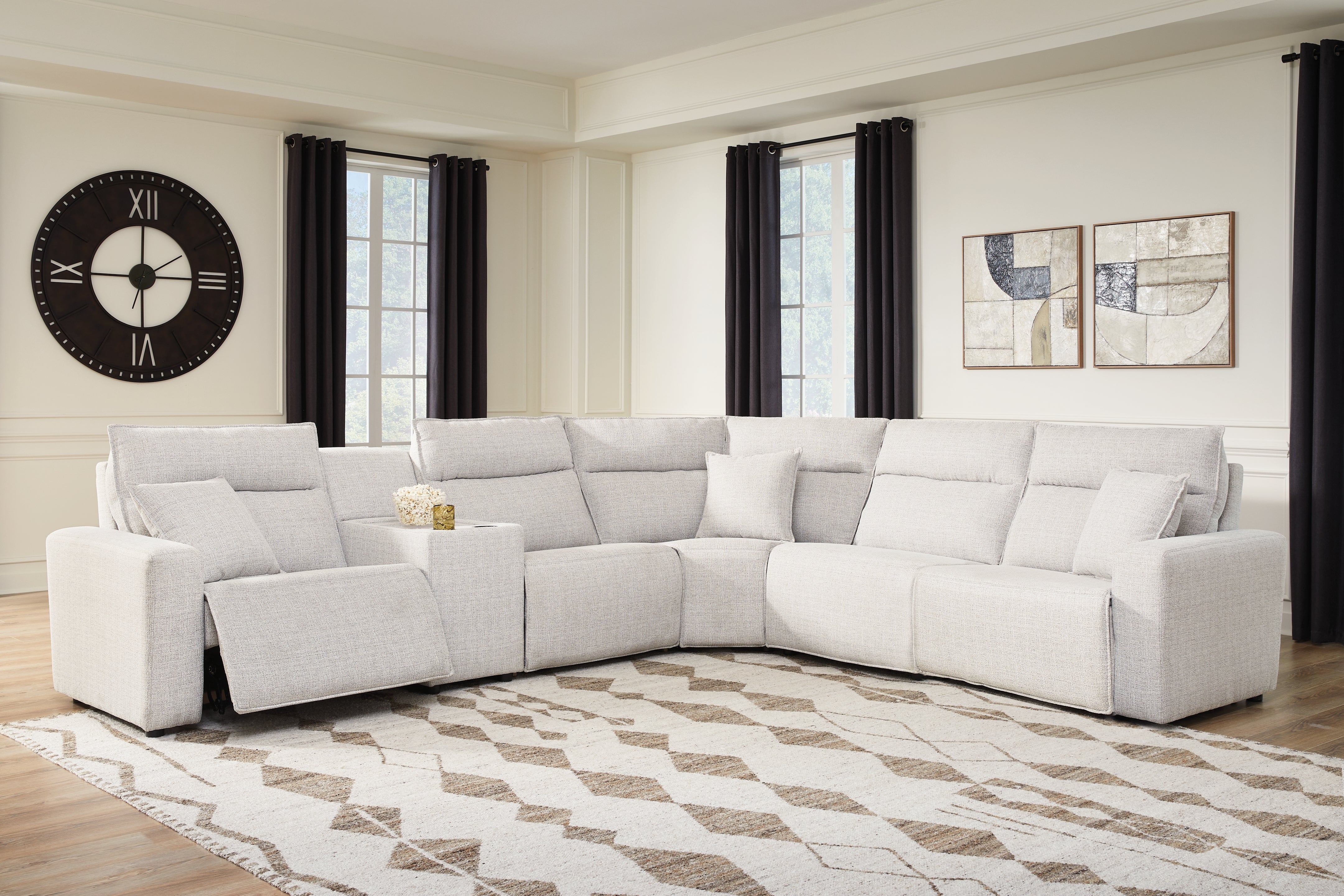 Hoover Furniture Outlet - Ashley Furniture - ModMax II 6-Piece Reclining Sectional with Console - 6-Piece Reclining Sectional with Console / Stone - 65907S36