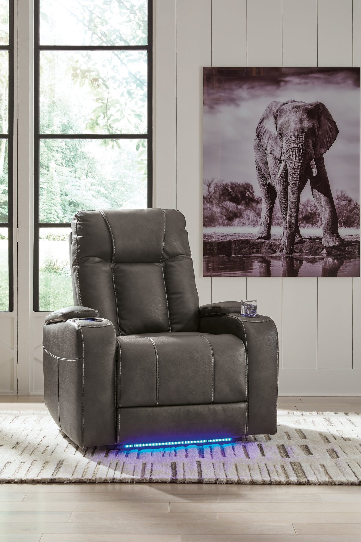 Hoover Furniture Outlet - Ashley Furniture - Feazada Power Recliner - PWR Recliner/ADJ Headrest / Shadow - 6620513