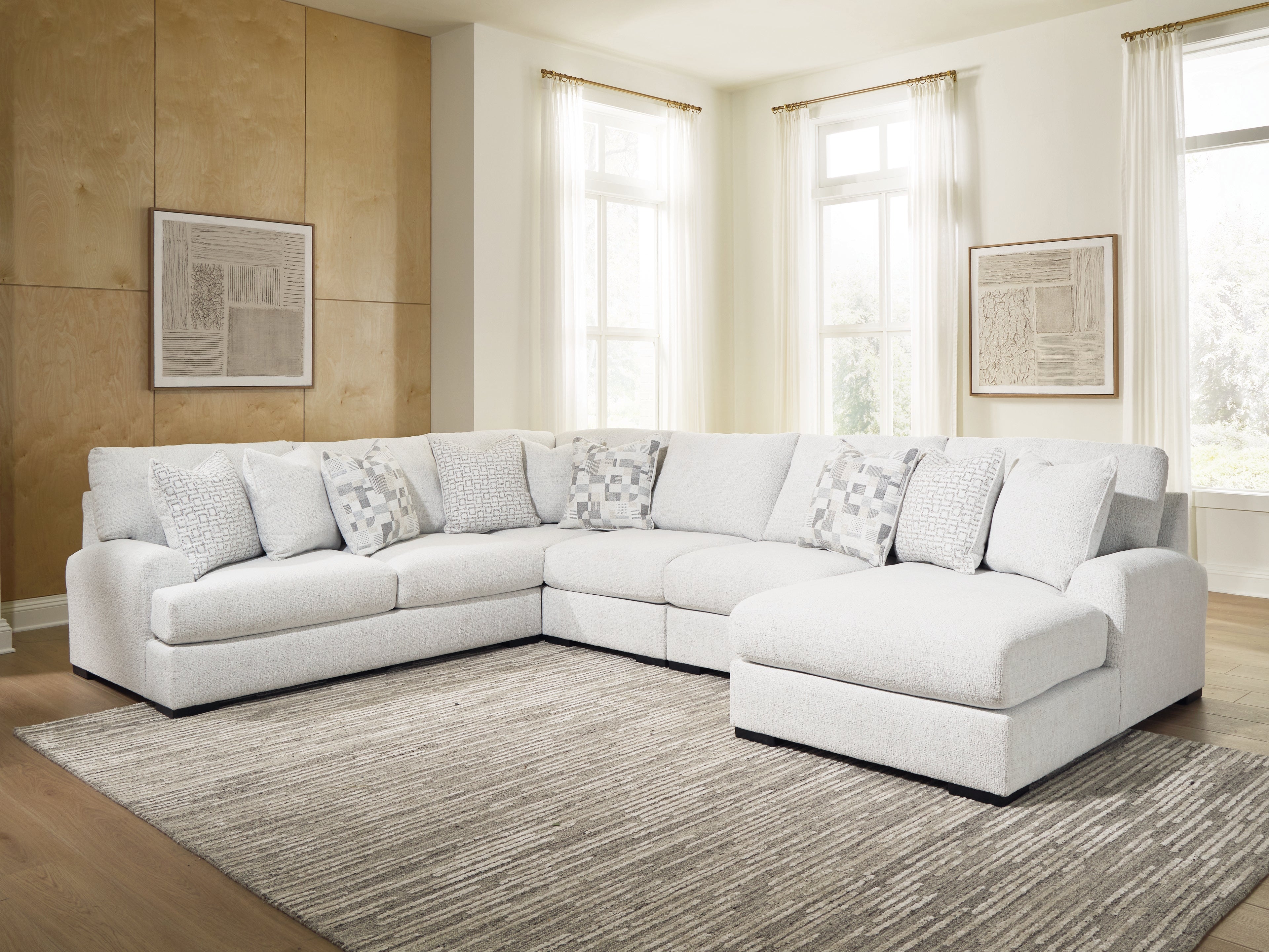 Hoover Furniture Outlet - Ashley Furniture - Misty-Lakes 5-Piece Sectional with Chaise - RAF 5-Piece Sectional with Chaise / Chalk - PC66906S11