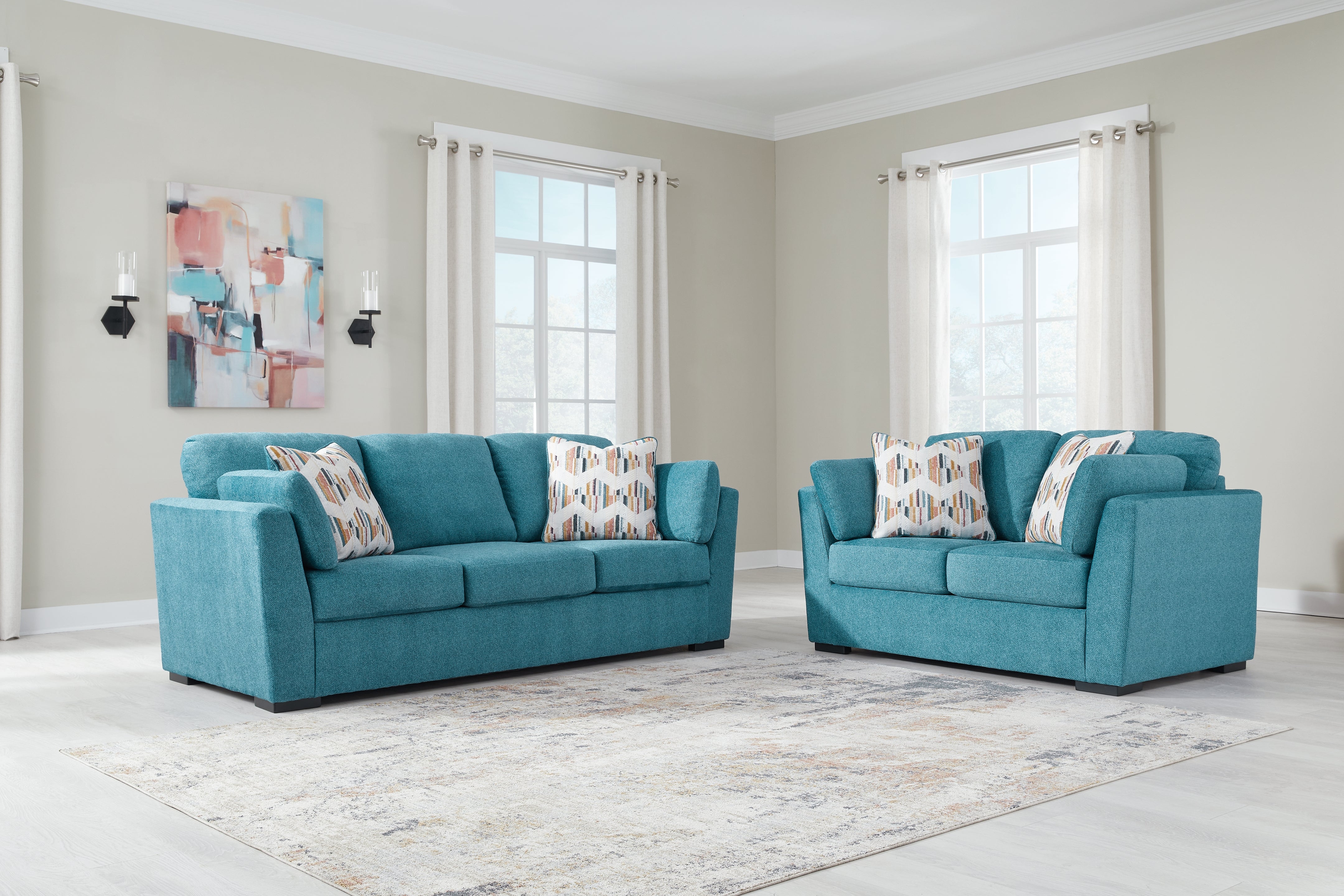 Hoover Furniture Outlet - Ashley Furniture - Keerwick Sofa and Loveseat - Sofa and Loveseat / Teal - 67507U1
