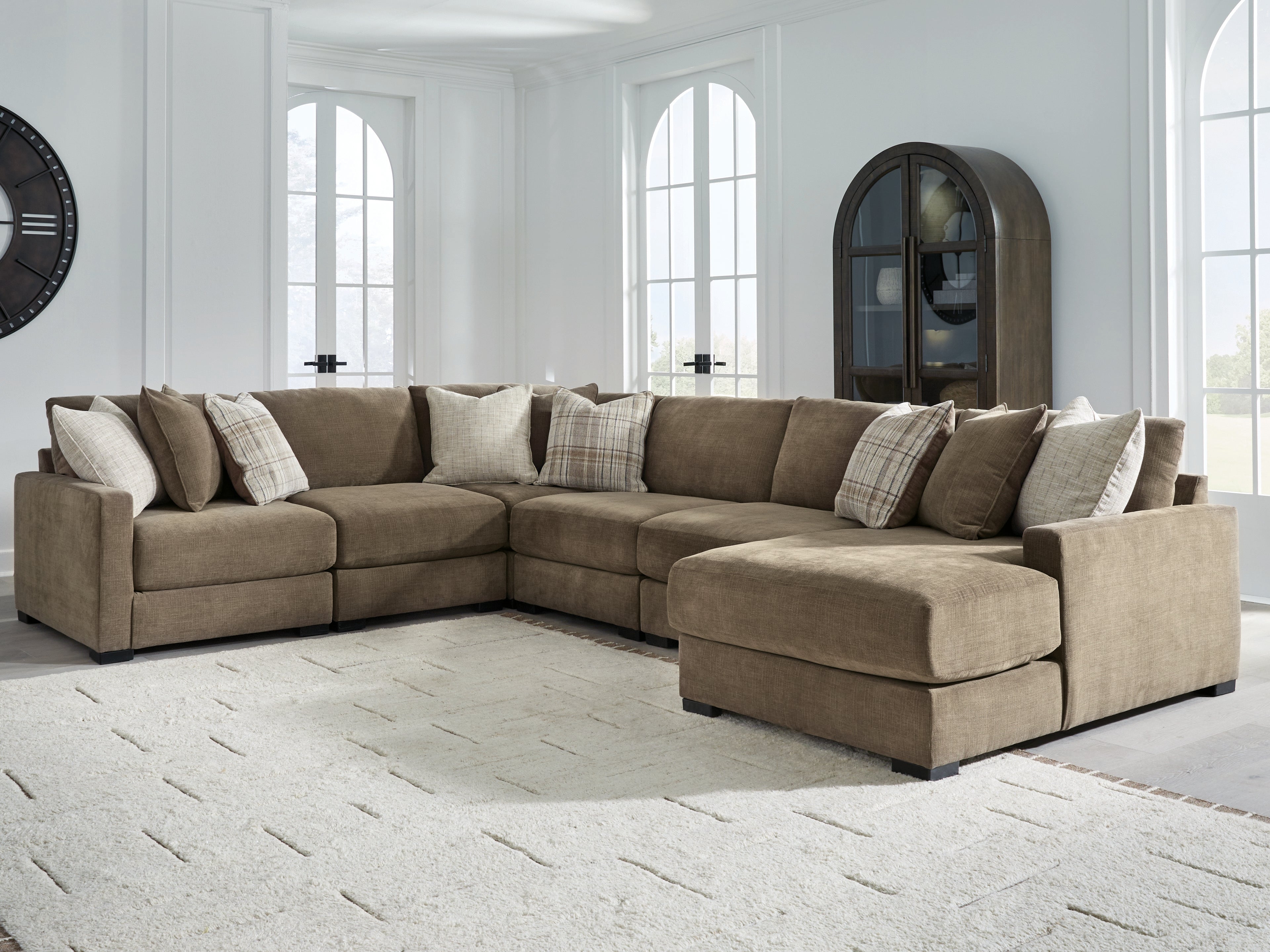 Hoover Furniture Outlet - Ashley Furniture - Camellia-Court 6-Piece Sectional with Chaise - RAF 6-Piece Sectional with Chaise / Coffee - 68207S15