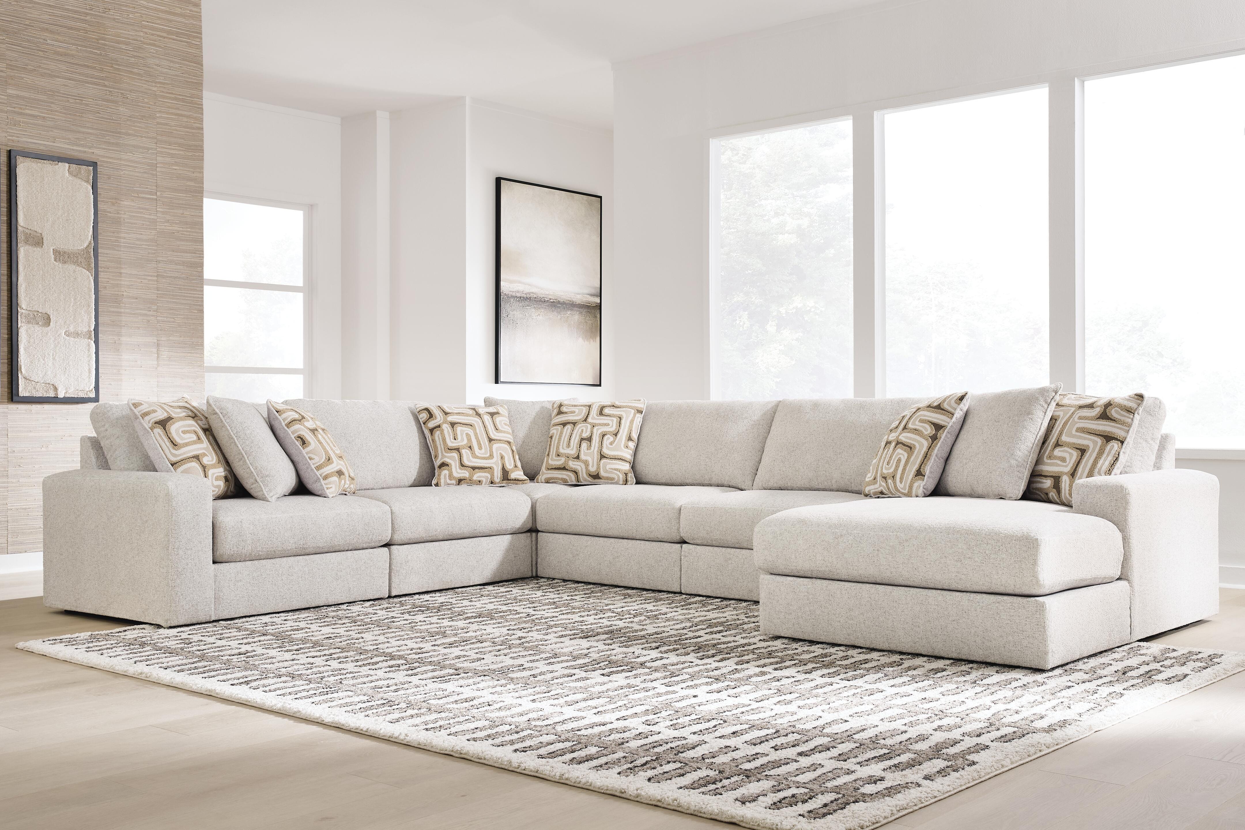 Hoover Furniture Outlet - Ashley Furniture - Kestrie 6-Piece Sectional with Chaise - RAF 6-Piece Sectional with Chaise / Feathered - PC68706S15