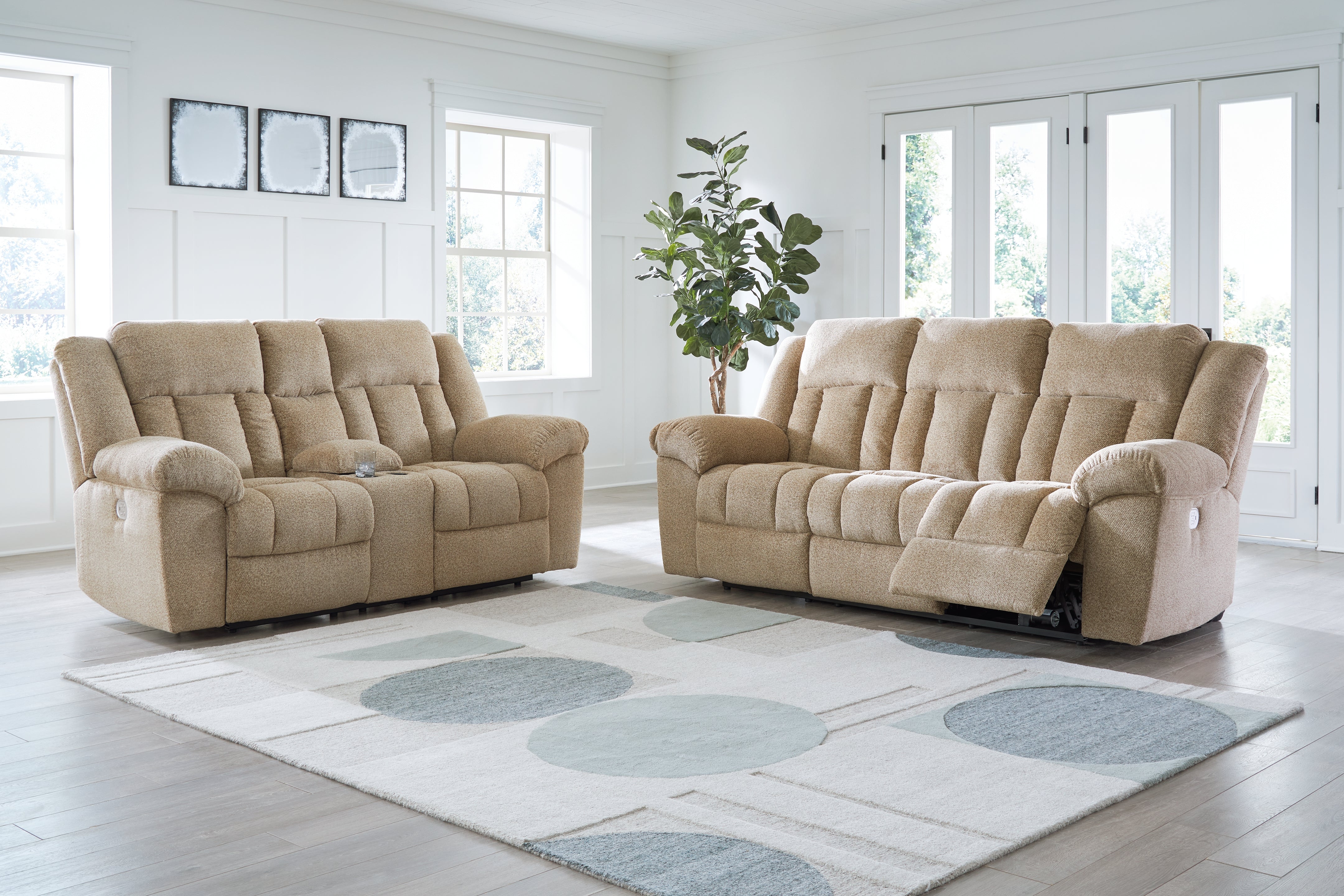 Hoover Furniture Outlet - Ashley Furniture - Tip-Off Power Reclining Sofa and Loveseat - Power Reclining Sofa and Loveseat / Wheat - 69305U1