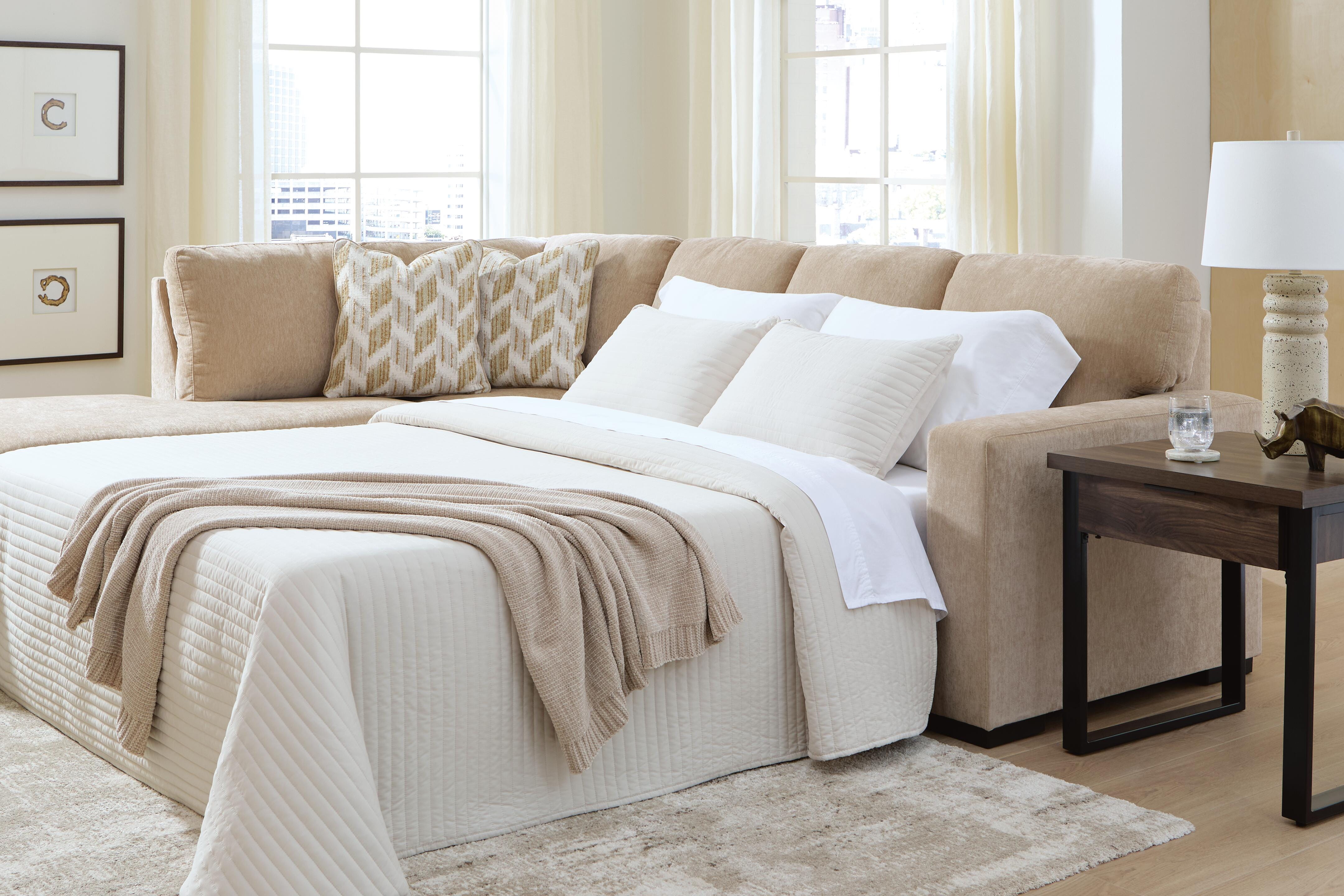 Hoover Furniture Outlet - Ashley Furniture - Bridgepoint 2-Piece Sleeper Sectional with Chaise - RAF 2-Piece Sleeper Sectional with Chaise / Almond - PC69507S4