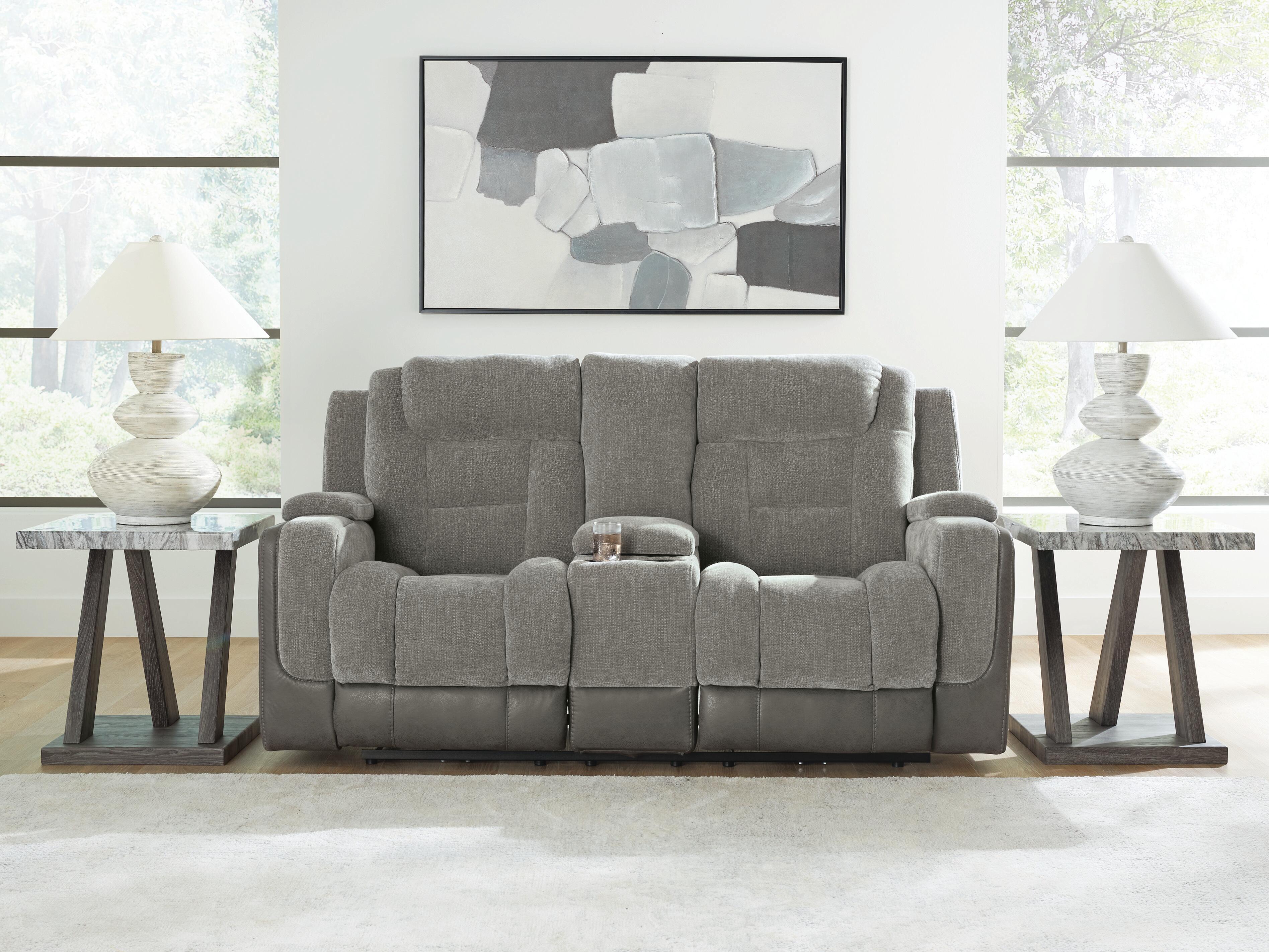 Hoover Furniture Outlet - Ashley Furniture - Mixed Motion Power Reclining Loveseat with Console - PWR REC Loveseat/CON/ADJ HDRST - PC8350518