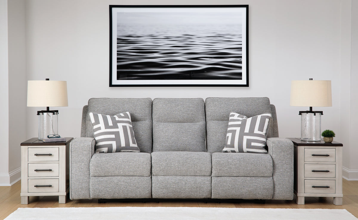 Hoover Furniture Outlet - Ashley Furniture - Biscoe Power Reclining Sofa - PWR REC Sofa with ADJ Headrest / Pewter - 9050315
