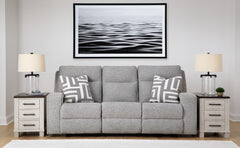 Hoover Furniture Outlet - Ashley Furniture - Biscoe Power Reclining Sofa - PWR REC Sofa with ADJ Headrest / Pewter - 9050315