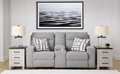 Hoover Furniture Outlet - Ashley Furniture - Biscoe Power Reclining Loveseat with Console - PWR REC Loveseat/CON/ADJ HDRST / Pewter - 9050318