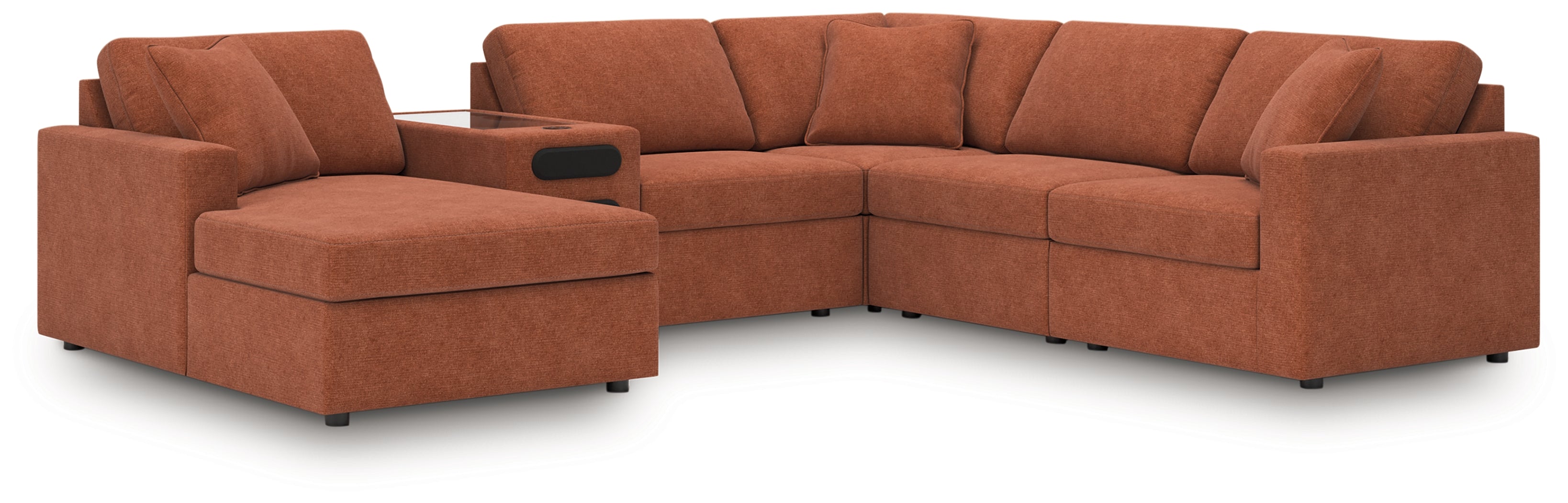 Hoover Furniture Outlet - Ashley Furniture - Modmax 6-Piece Sectional with Audio System and Chaise - RAF 6-Piece Sectional with Audio System and Chaise / Spice - 92102S50