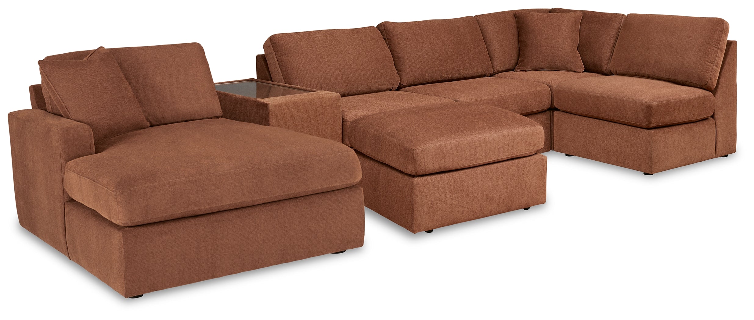 Hoover Furniture Outlet - Ashley Furniture - Modmax 6-Piece Sectional with Chaise and Ottoman - 6-Piece Sectional with Chaise and Ottoman / Spice - 92102U6