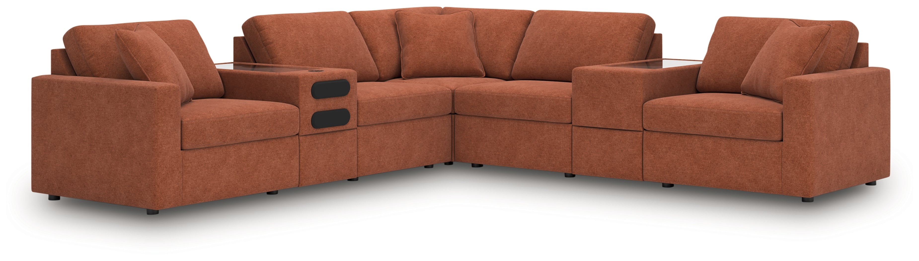 Hoover Furniture Outlet - Ashley Furniture - Modmax 7-Piece Balanced Sectional with Audio and Storage Consoles - RAF 7-Piece Balanced Sectional with Audio and Storage Consoles / Spice - 92102S69