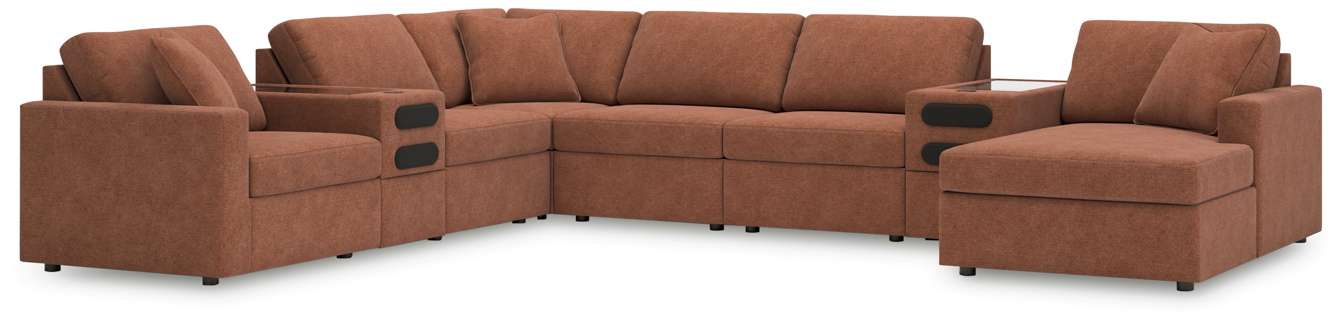 Hoover Furniture Outlet - Ashley Furniture - Modmax 8-Piece Sectional with Audio System and Chaise - RAF 8-Piece Sectional with Audio System and Chaise / Spice - 92102S48