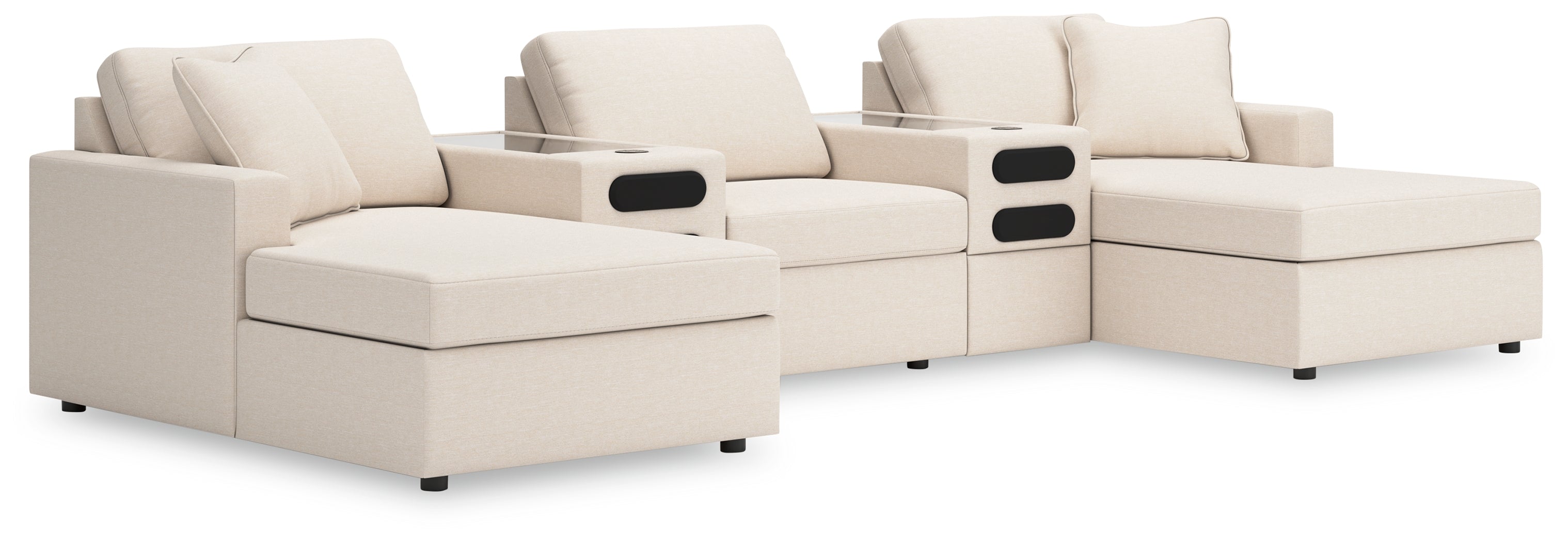 Hoover Furniture Outlet - Ashley Furniture - Modmax 5-Piece Double Chaise with Audio Consoles - RAF 5-Piece Double Chaise with Audio Consoles / Oyster - 92103S49