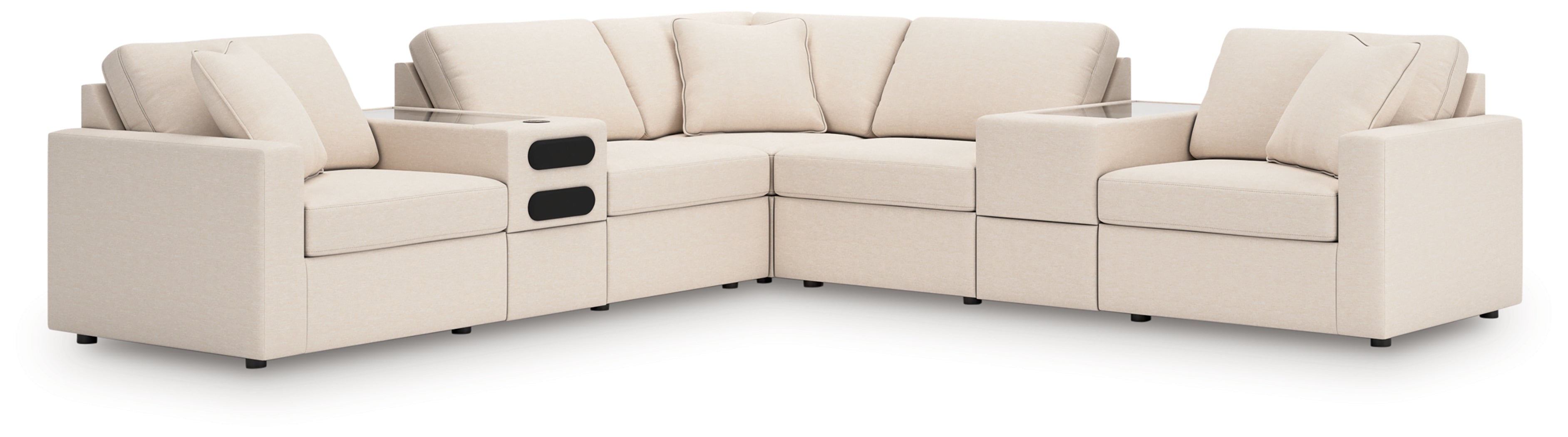 Hoover Furniture Outlet - Ashley Furniture - Modmax 7-Piece Balanced Sectional with Audio and Storage Consoles - RAF 7-Piece Balanced Sectional with Audio and Storage Consoles / Oyster - 92103S69