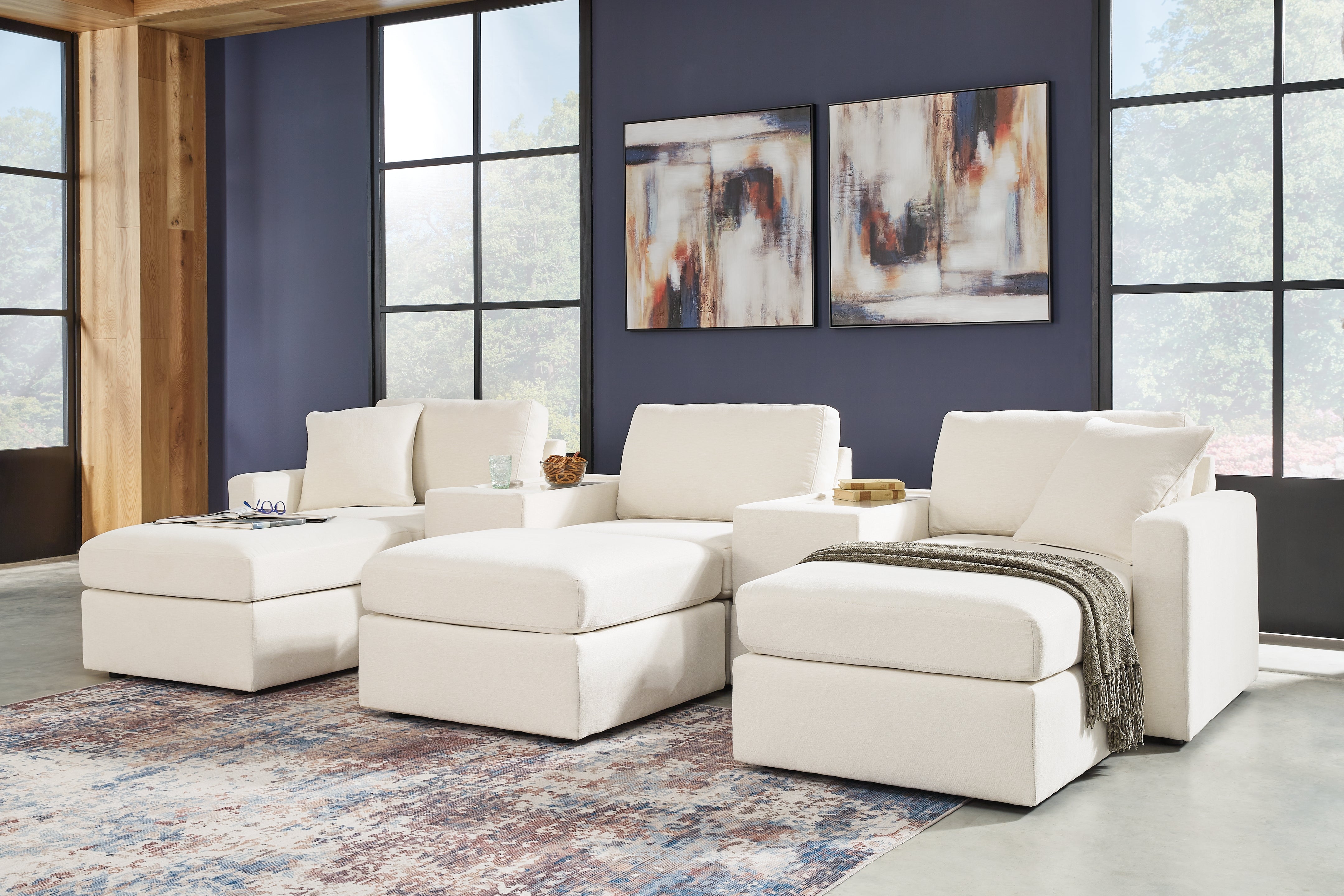 Hoover Furniture Outlet - Ashley Furniture - Modmax 5-Piece Sectional and 3 Ottomans - 5-Piece Sectional and 3 Ottomans / Oyster - 92103U19