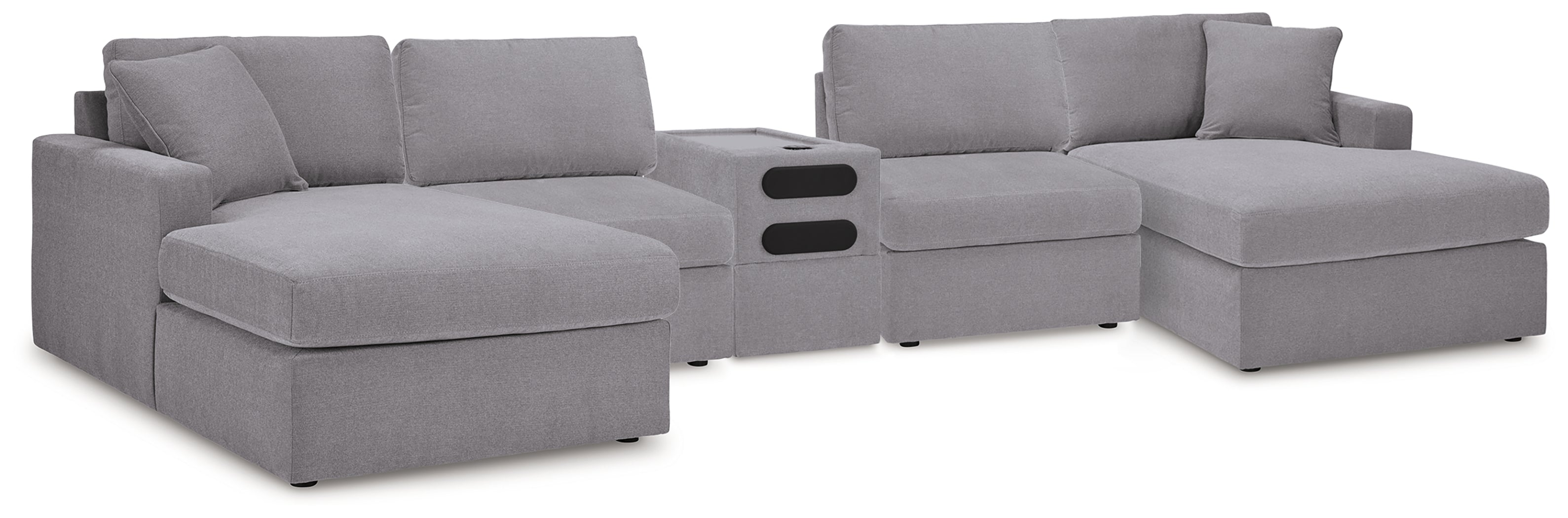 Hoover Furniture Outlet - Ashley Furniture - Modmax 5 Piece Sectional with Audio Console - RAF 5 Piece Sectional with Audio Console / Granite - 92104S70