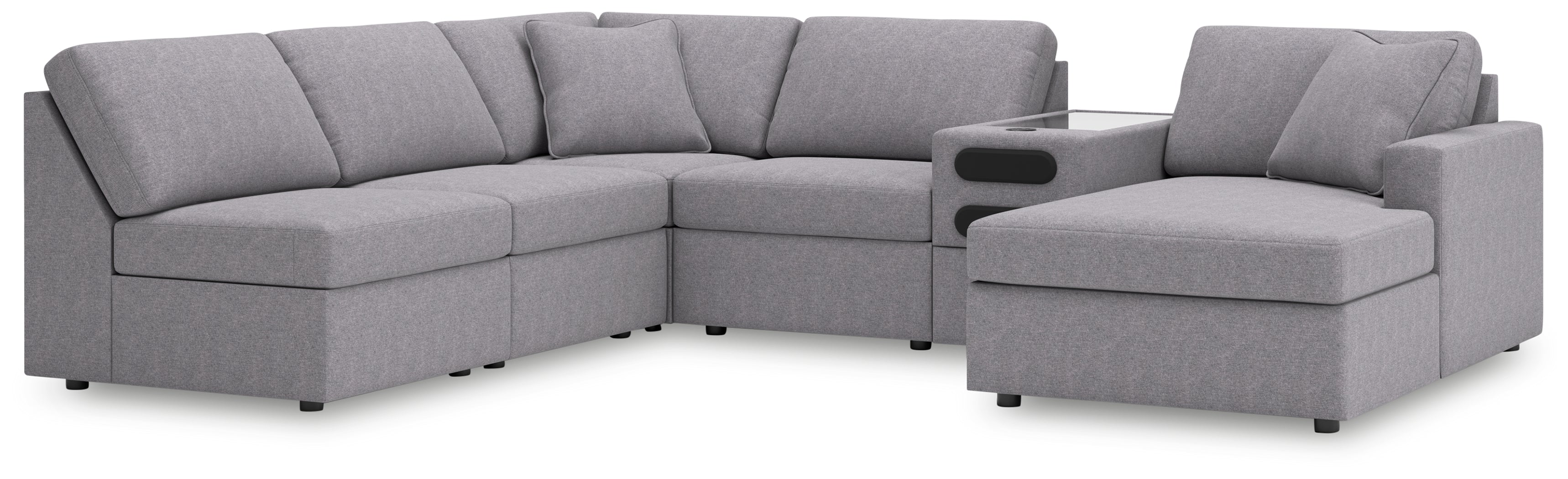 Hoover Furniture Outlet - Ashley Furniture - Modmax 6-Piece Sectional with Chaise - 6-Piece Sectional with Chaise and Audio Console / Granite - 92104S25