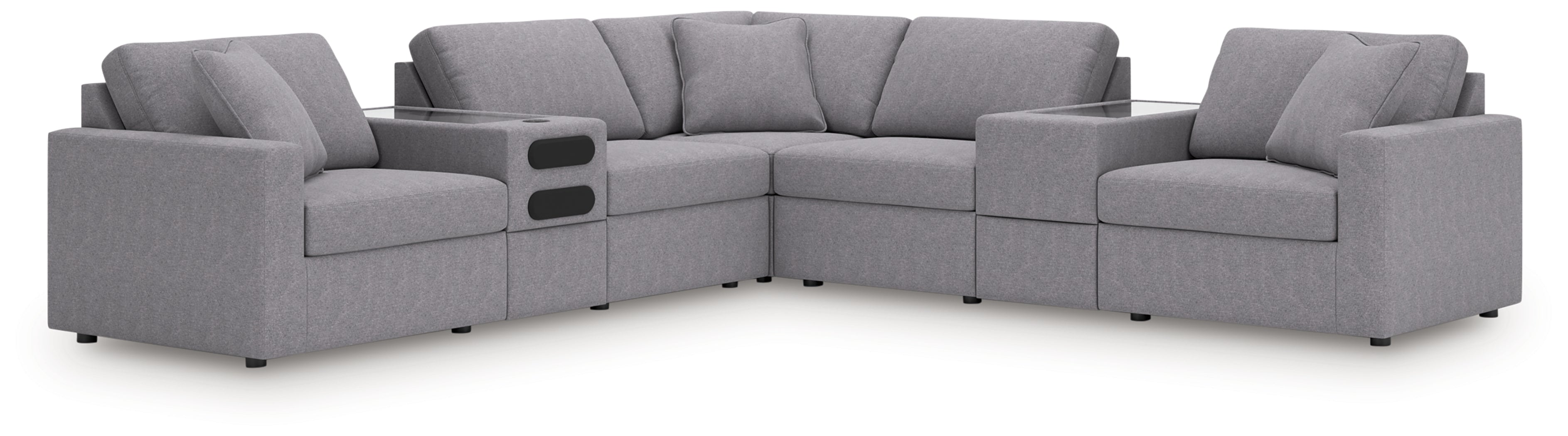 Hoover Furniture Outlet - Ashley Furniture - Modmax 7-Piece Balanced Sectional with Audio and Storage Consoles - RAF 7-Piece Balanced Sectional with Audio and Storage Consoles / Granite - 92104S69