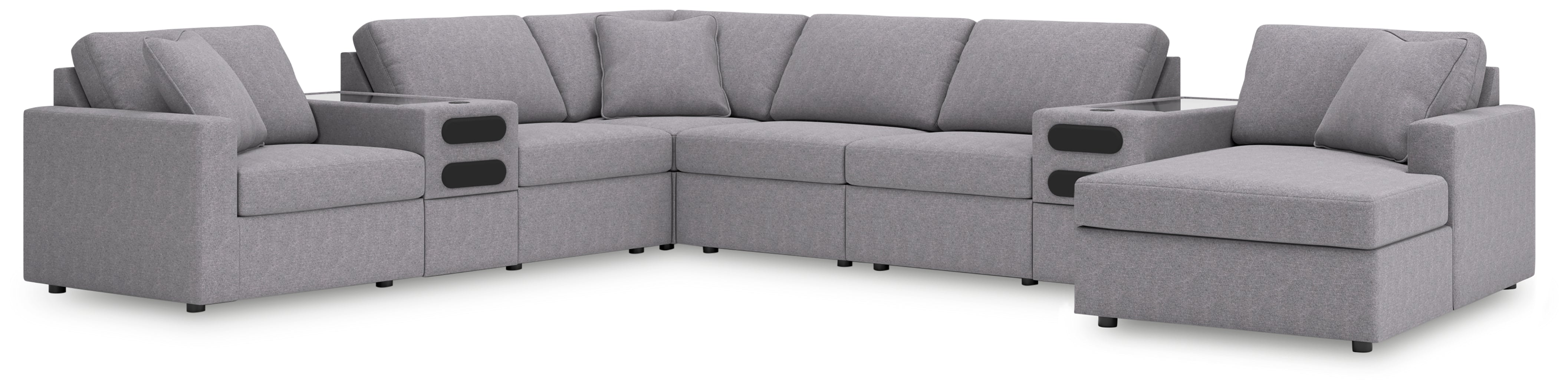 Hoover Furniture Outlet - Ashley Furniture - Modmax 8-Piece Sectional with Audio System and Chaise - RAF 8-Piece Sectional with Audio System and Chaise / Granite - 92104S48