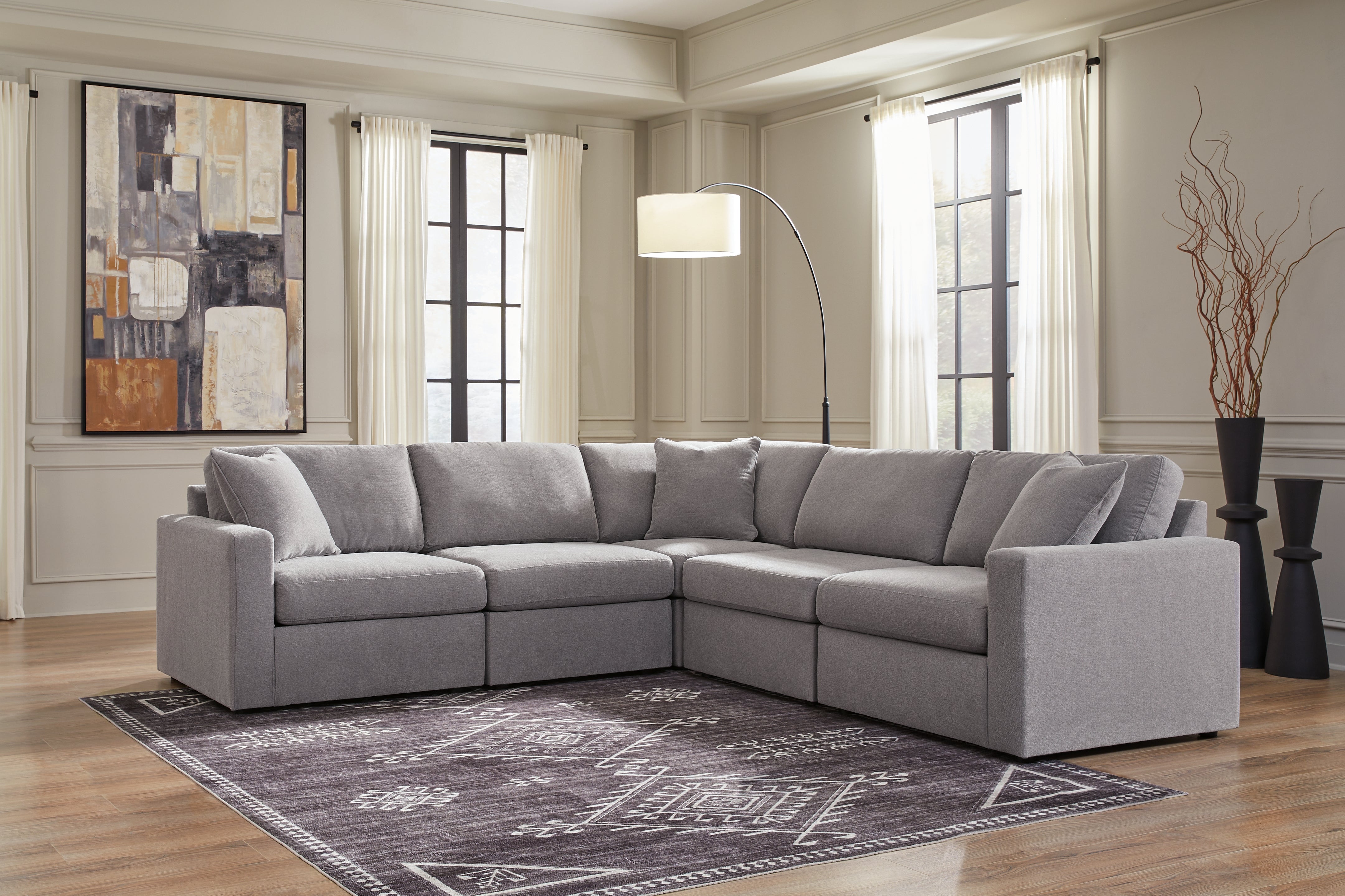 Hoover Furniture Outlet - Ashley Furniture - Modmax 5-Piece Sectional - RAF 5-Piece Sectional / Granite - 92104S6