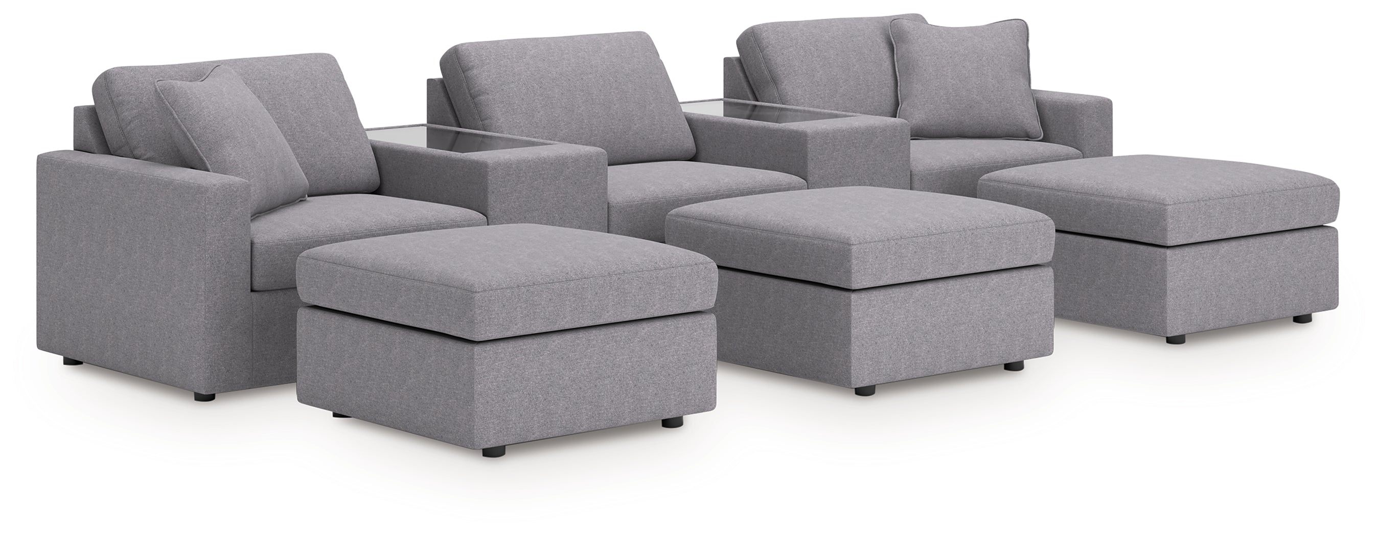 Hoover Furniture Outlet - Ashley Furniture - Modmax 5-Piece Sectional and 3 Ottomans - 5-Piece Sectional and 3 Ottomans / Granite - 92104U19