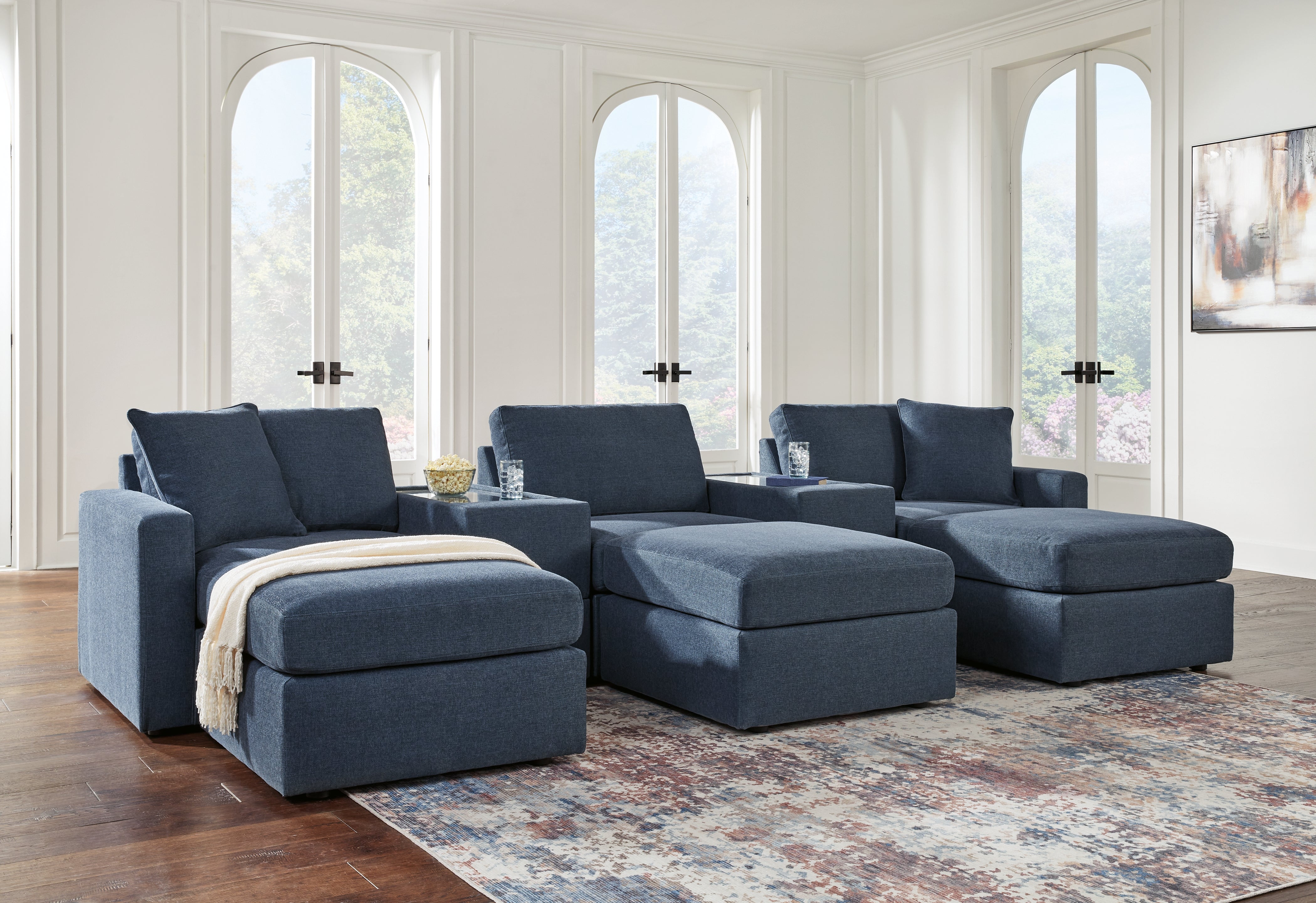 Hoover Furniture Outlet - Ashley Furniture - Modmax 5-Piece Sectional and 3 Ottomans - 5-Piece Sectional and 3 Ottomans / Ink - 92121U19