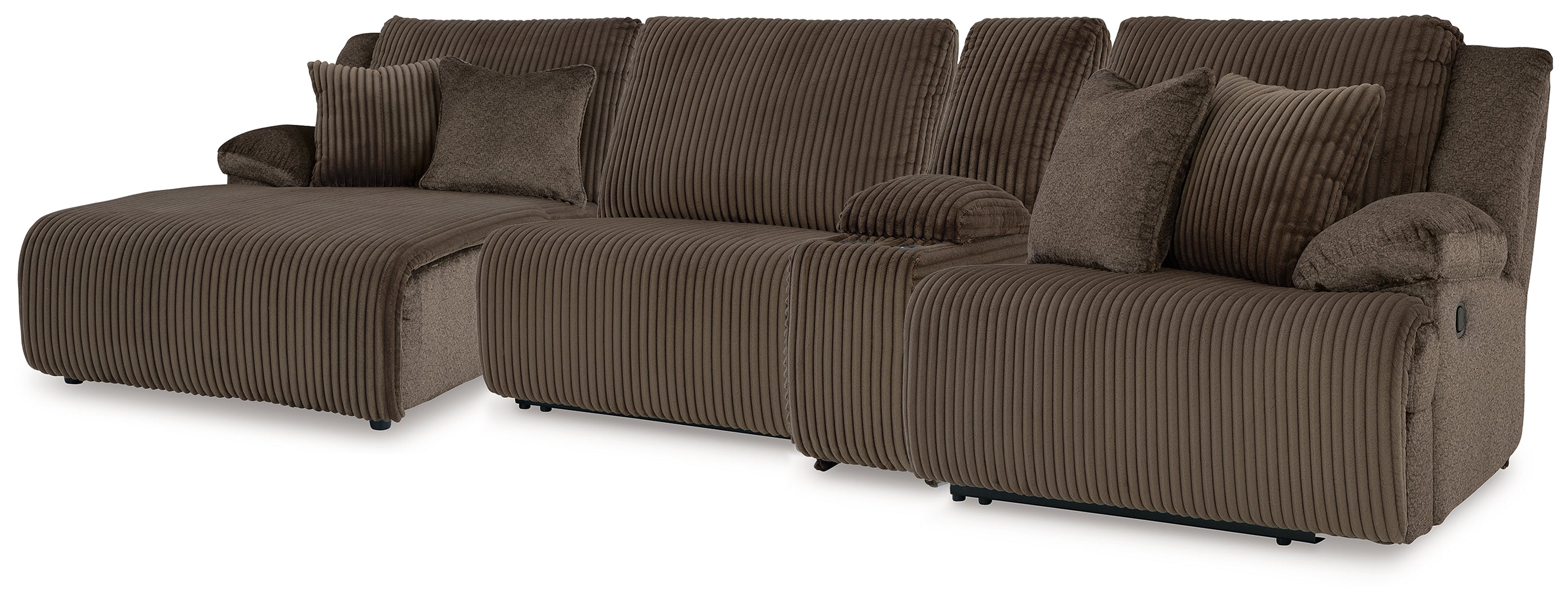 Hoover Furniture Outlet - Ashley Furniture - Top Tier 4-Piece Reclining Sectional with Chaise - 4-Piece Reclining Sectional with Chaise / Chocolate - 92705S12