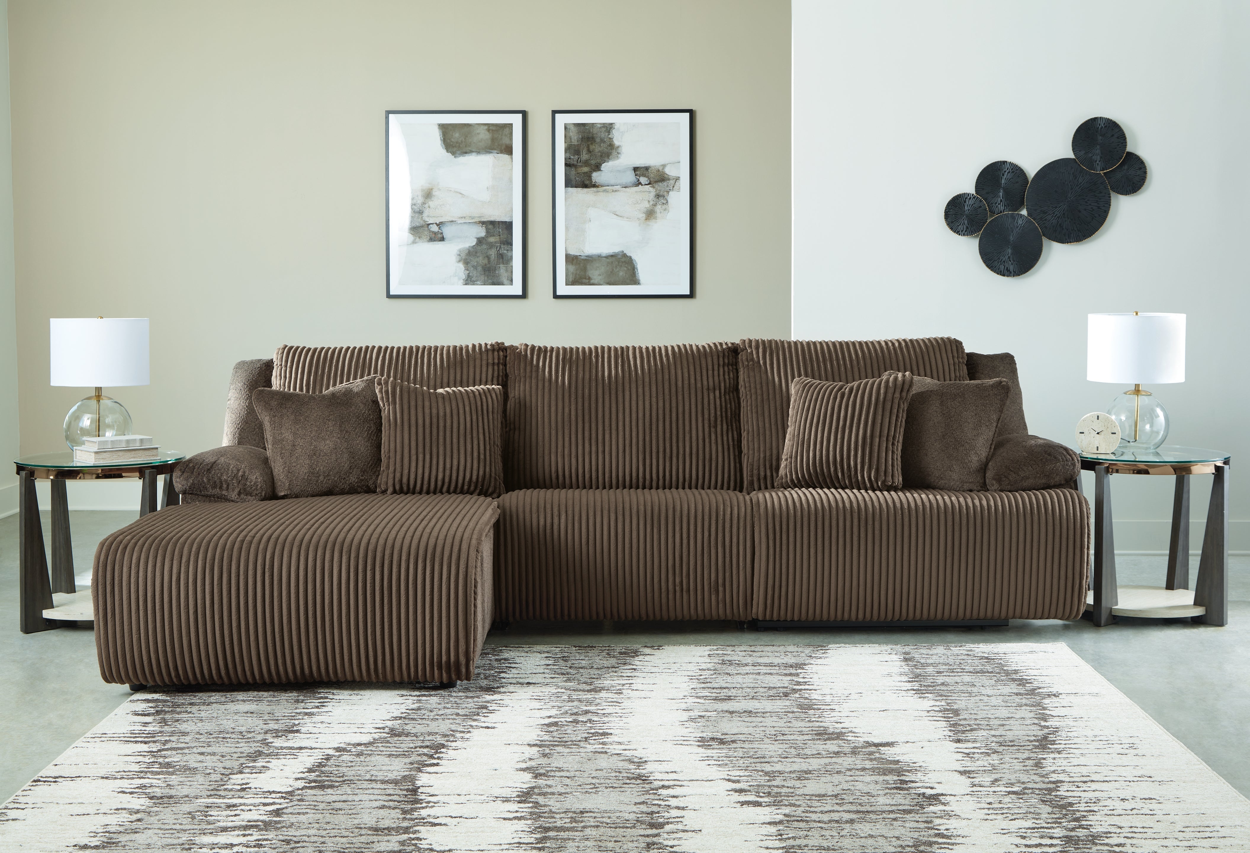 Hoover Furniture Outlet - Ashley Furniture - Top Tier 3-Piece Sectional Sofa Chaise - 3-Piece Sectional Sofa Chaise / Chocolate - 92705S7