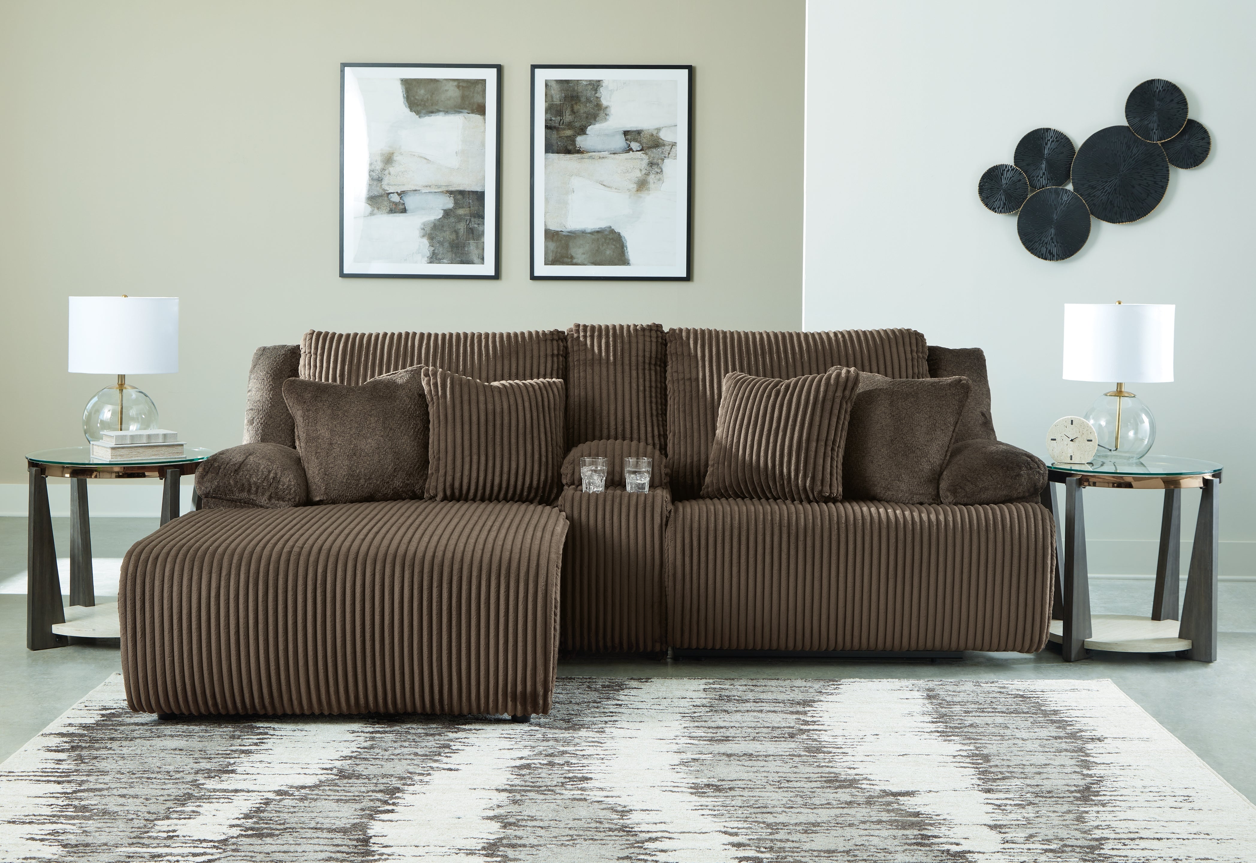 Hoover Furniture Outlet - Ashley Furniture - Top Tier 3-Piece Reclining Sectional Sofa with Chaise - 3-Piece Reclining Sectional Sofa with Chaise / Chocolate - 92705S5